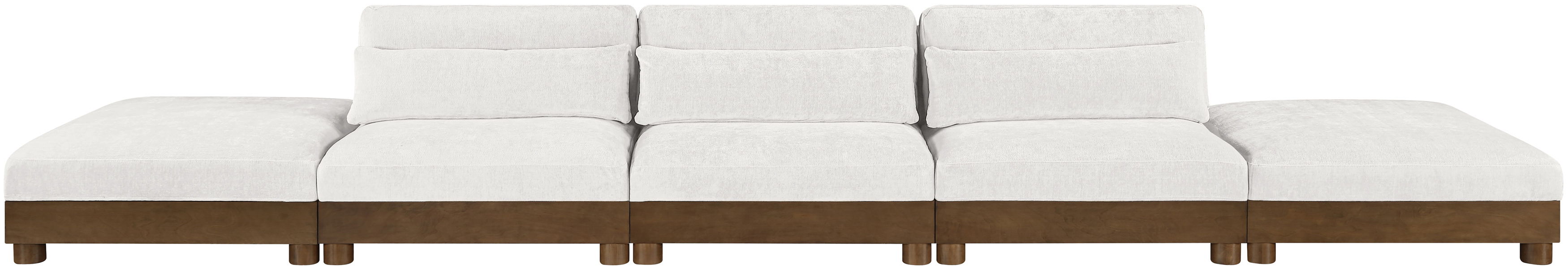 Turin - 200" Chenille Fabric Upholstered 5 Piece Modular Sofa - Cream / Brown Walnut