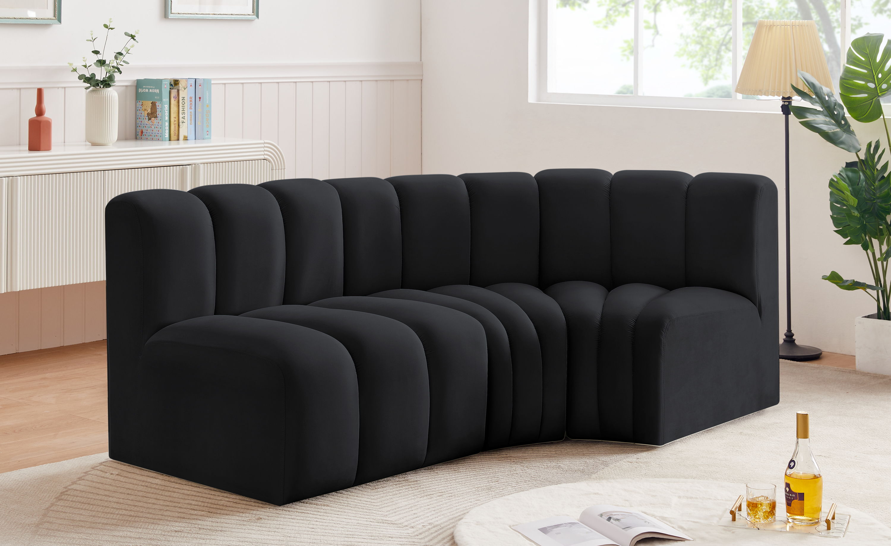 Arc - Velvet 3 Piece Sofa - Black