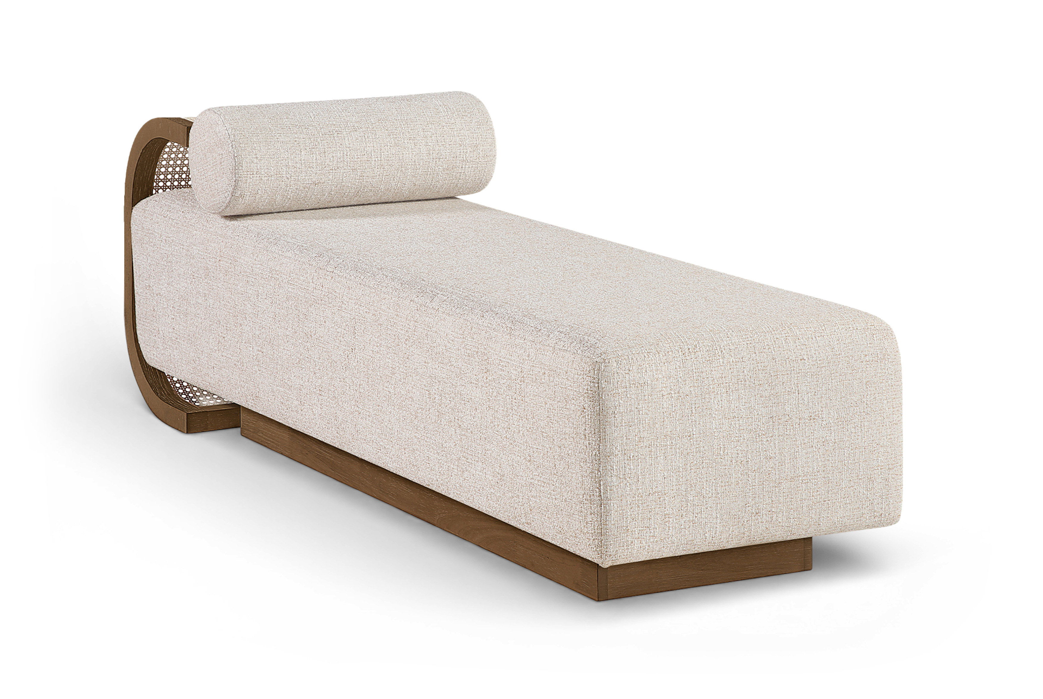 Zephyr - Linen Textured Fabric Upholstered Chaise - Beige / Painted Brown Walnut