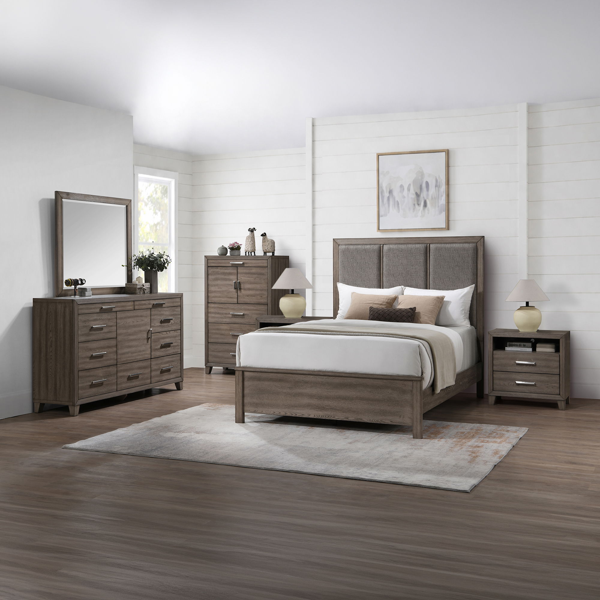 Harrisburg - 5/0 Queen 6 Piece Bedroom Set (Bed, Dresser, Mirror, Chest, 2 Nightstands) - Walnut