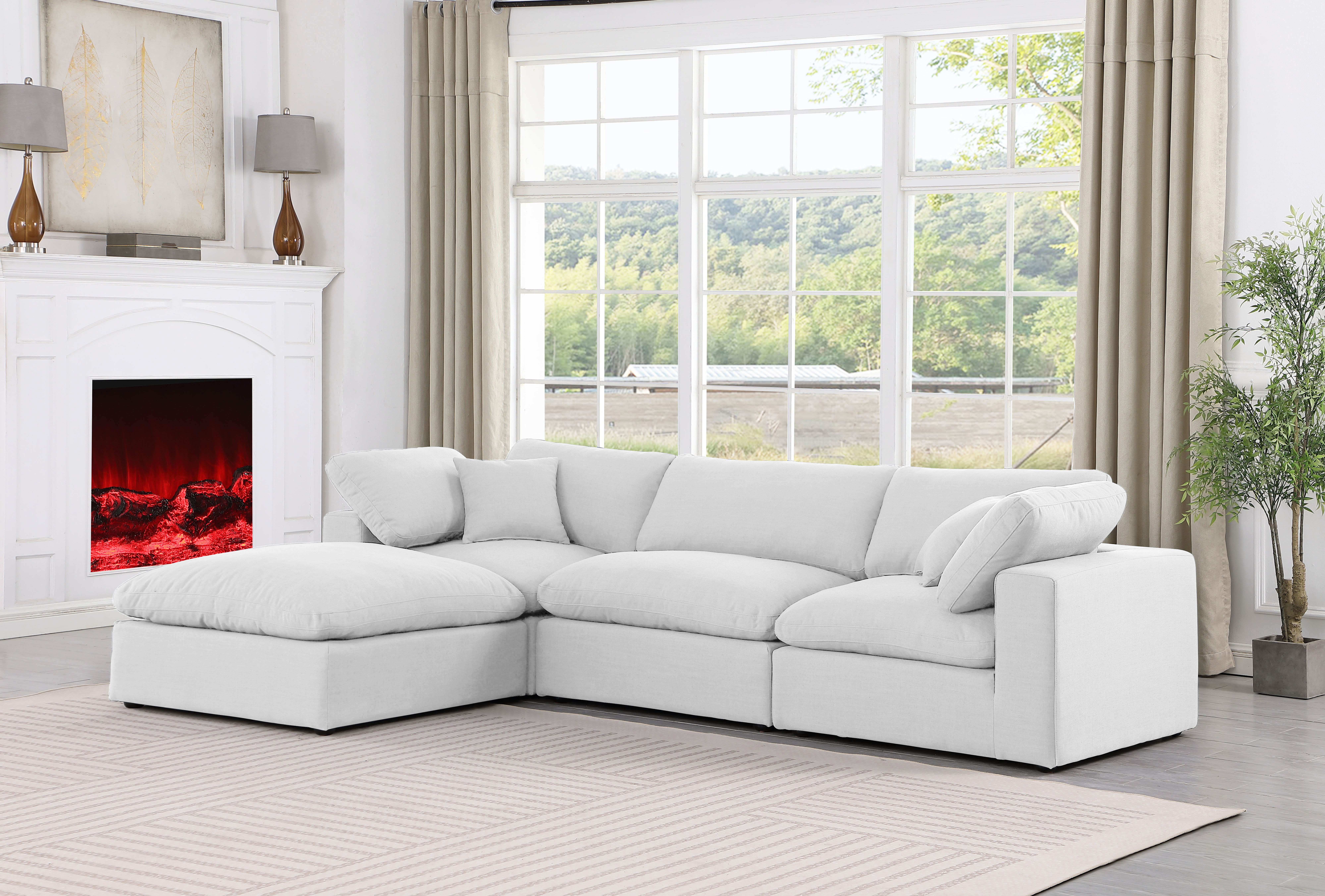 Comfy - 4 Piece Linen Fabric Modular Sectional With Chaise - Off White