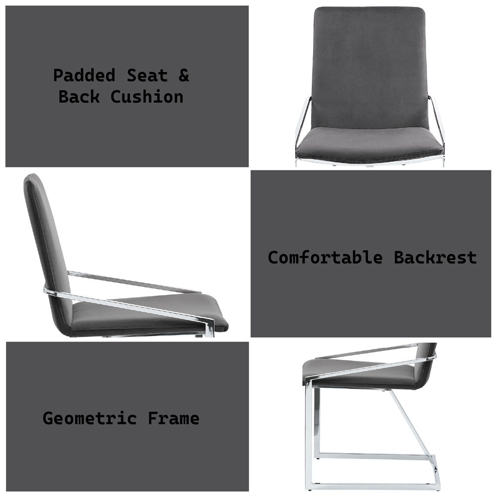 Zlatan - Side Chair (Set of 2) - Gray Velvet & Chrome, dark gray, view 7