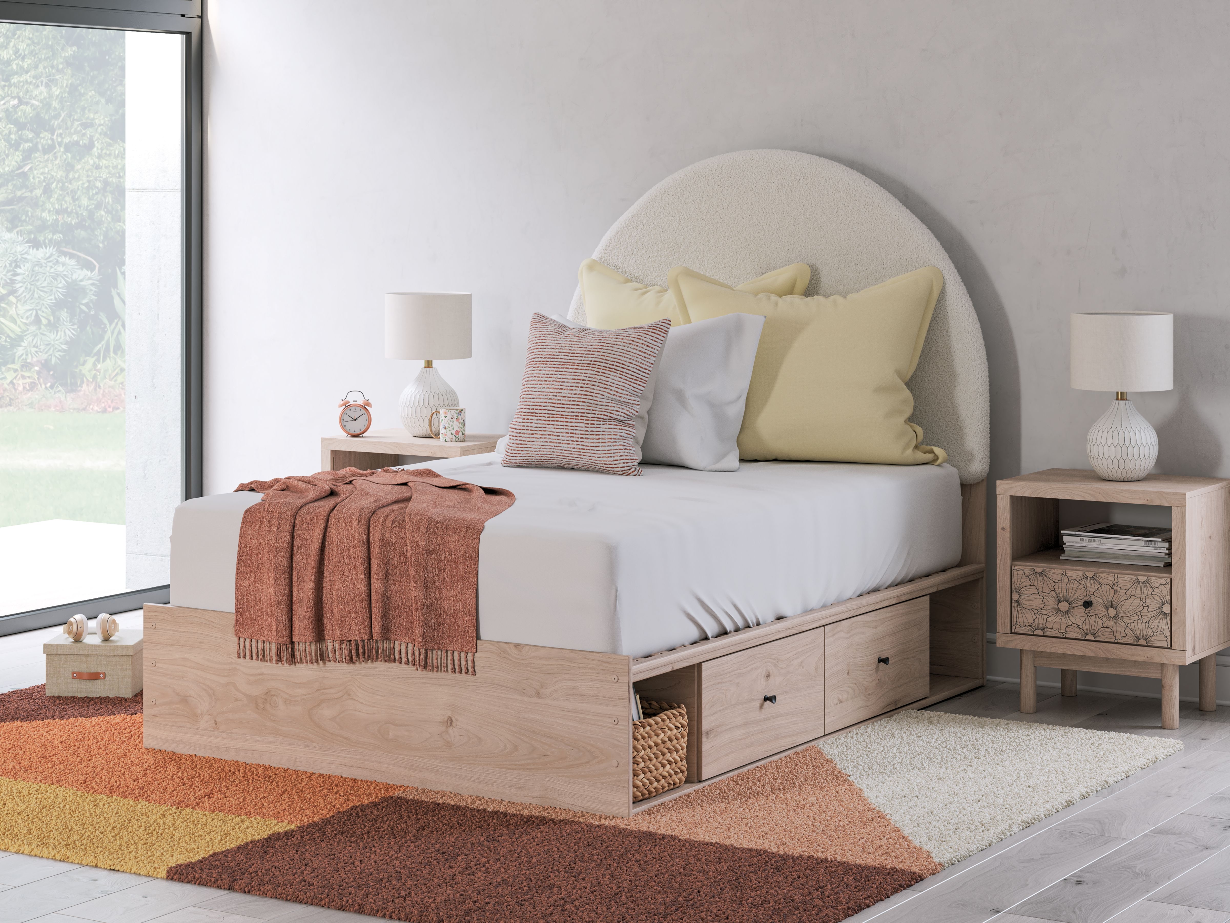 Ashley Furniture Arloster - Full Upholstered Panel Bed With 2 Under Bed Storage Units - Tan / White - Image 3