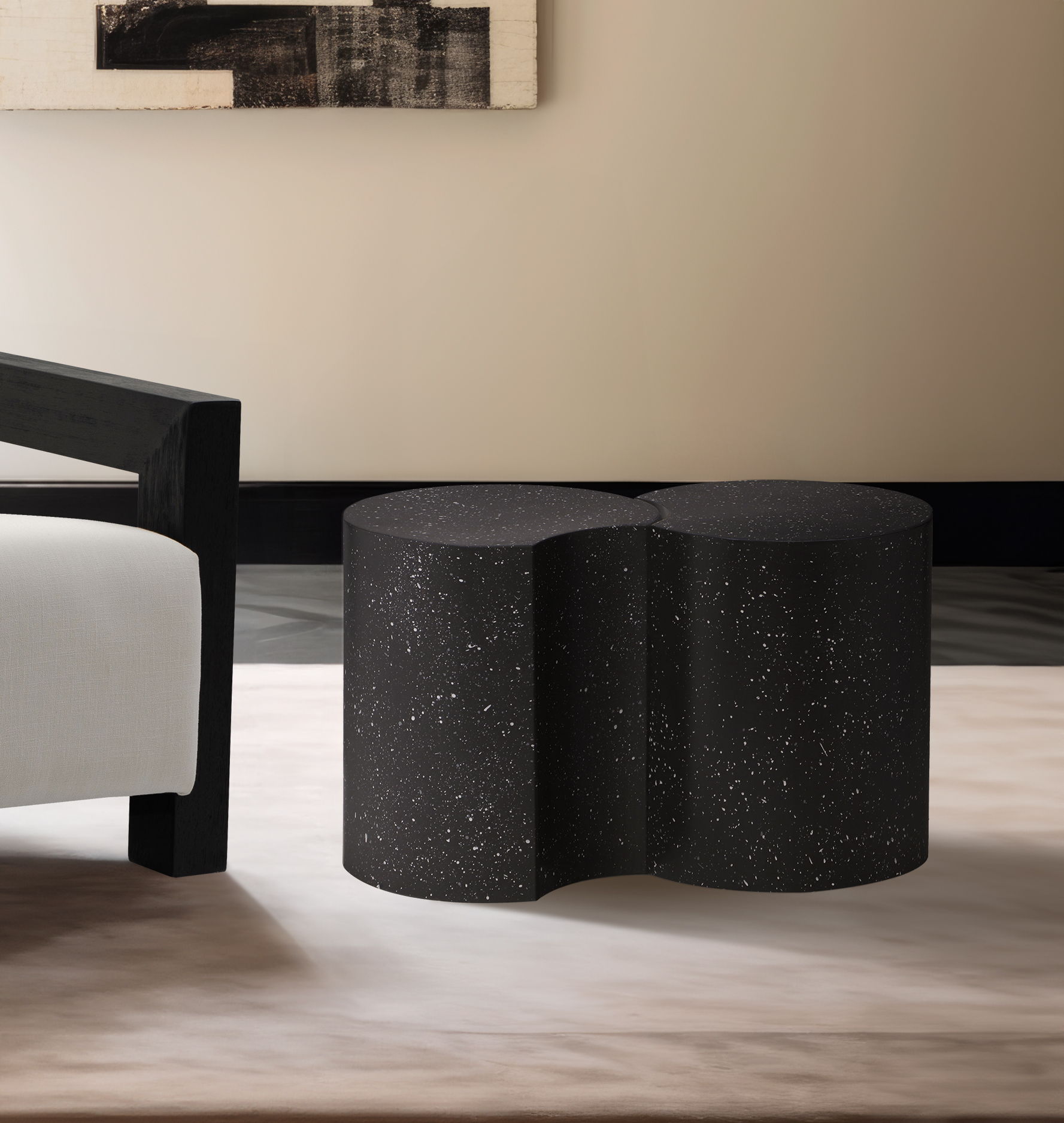 Dimple - 16" 2 Piece Modular End Table - Black Terazzo