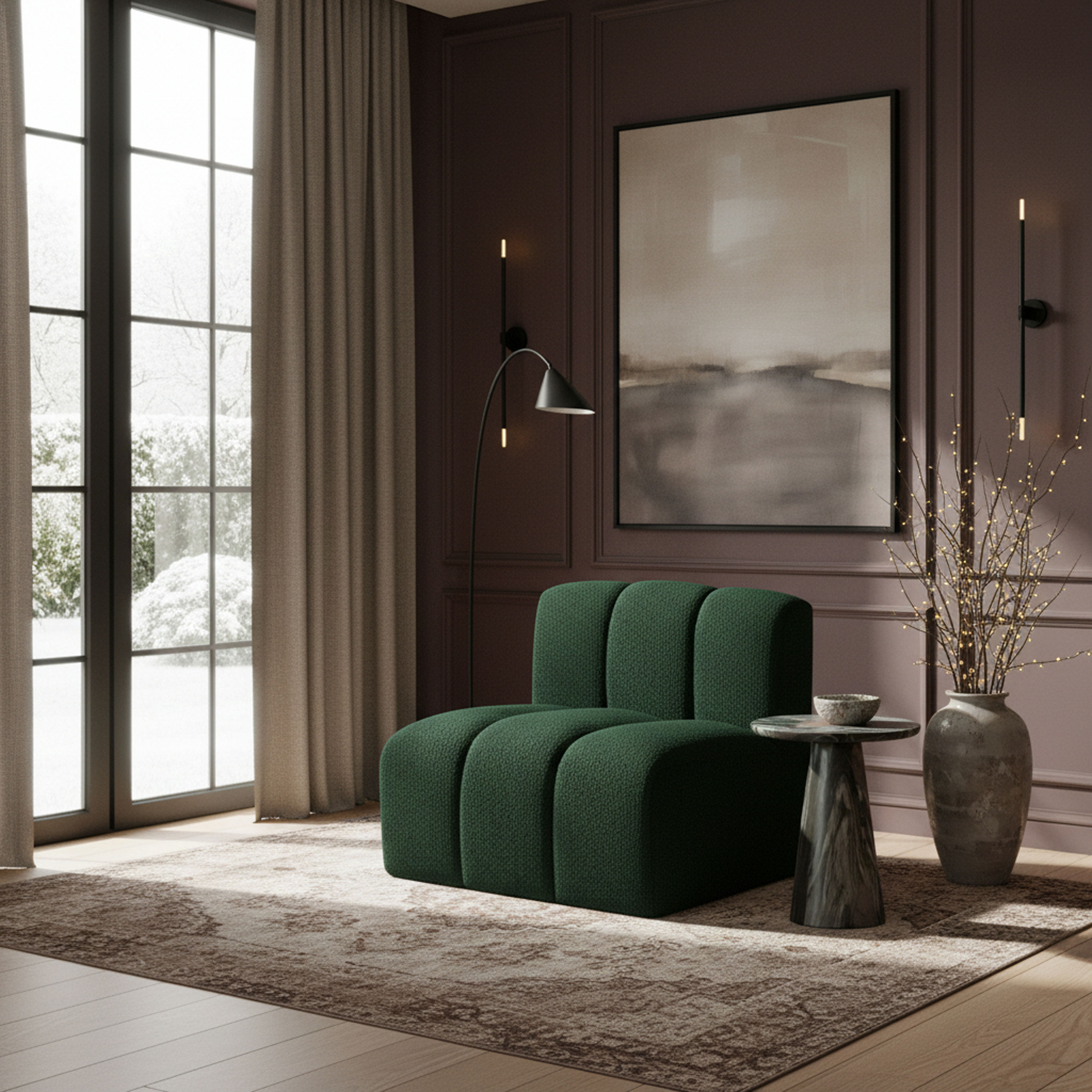 Arc - Boucle Fabric Straight Chair - Green