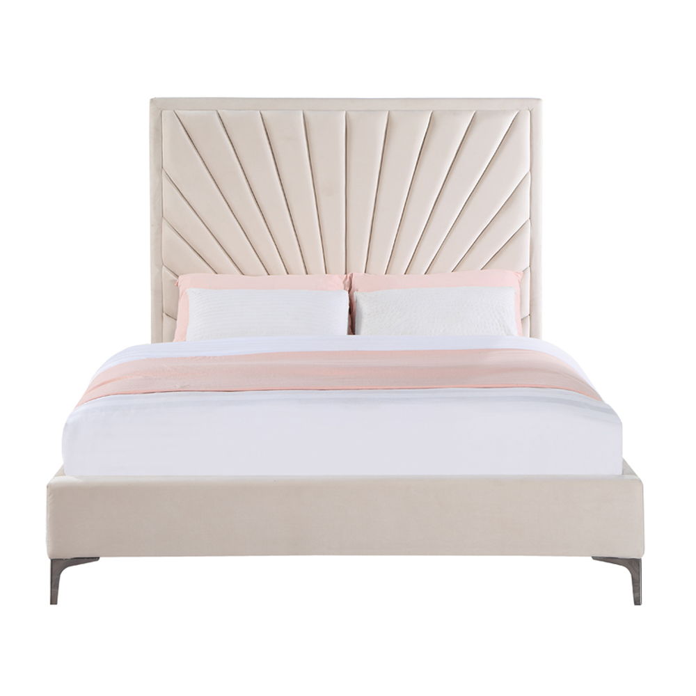 Faiz - Queen Bed - Beige Velvet, beige, view 7