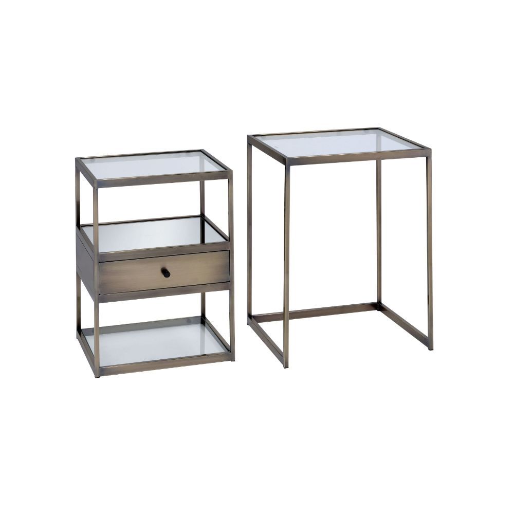 Enca - Nesting Table Set - Clear Glass & Antique Brass, light brown, view 3