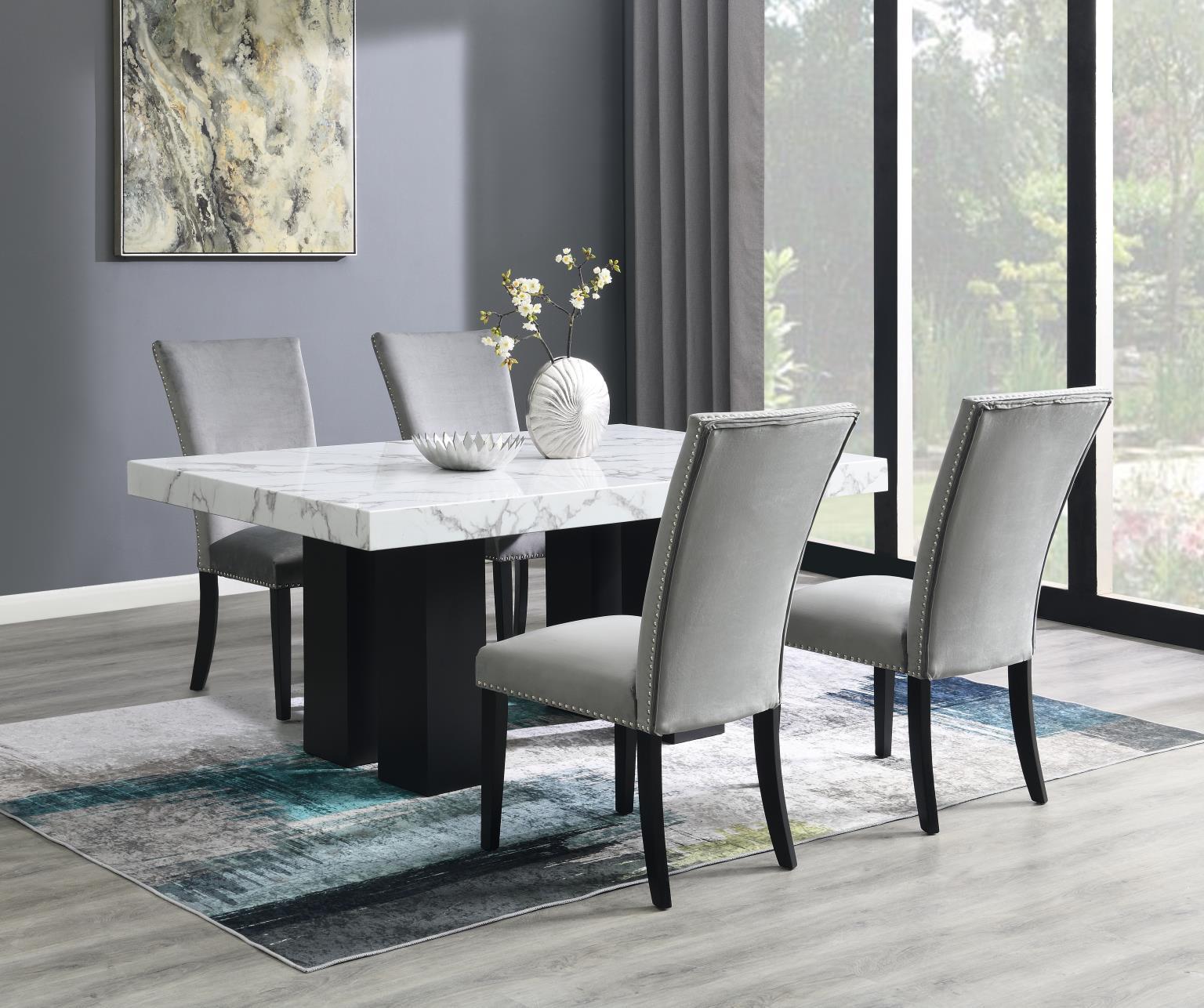 D131 - 5 Piece Dining Room Set (Table, 4 Chairs) - Pearl Silver / White