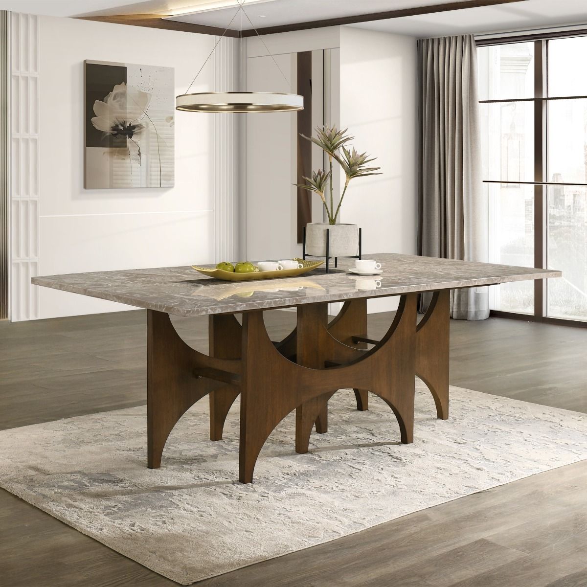 Oleia - Dining Table With Engineered Marble - Natural Marble & Walnut, gray, view 8