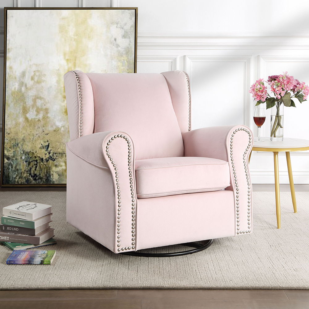Tamaki - Swivel Chair With Glider - Pink Fabric, pink