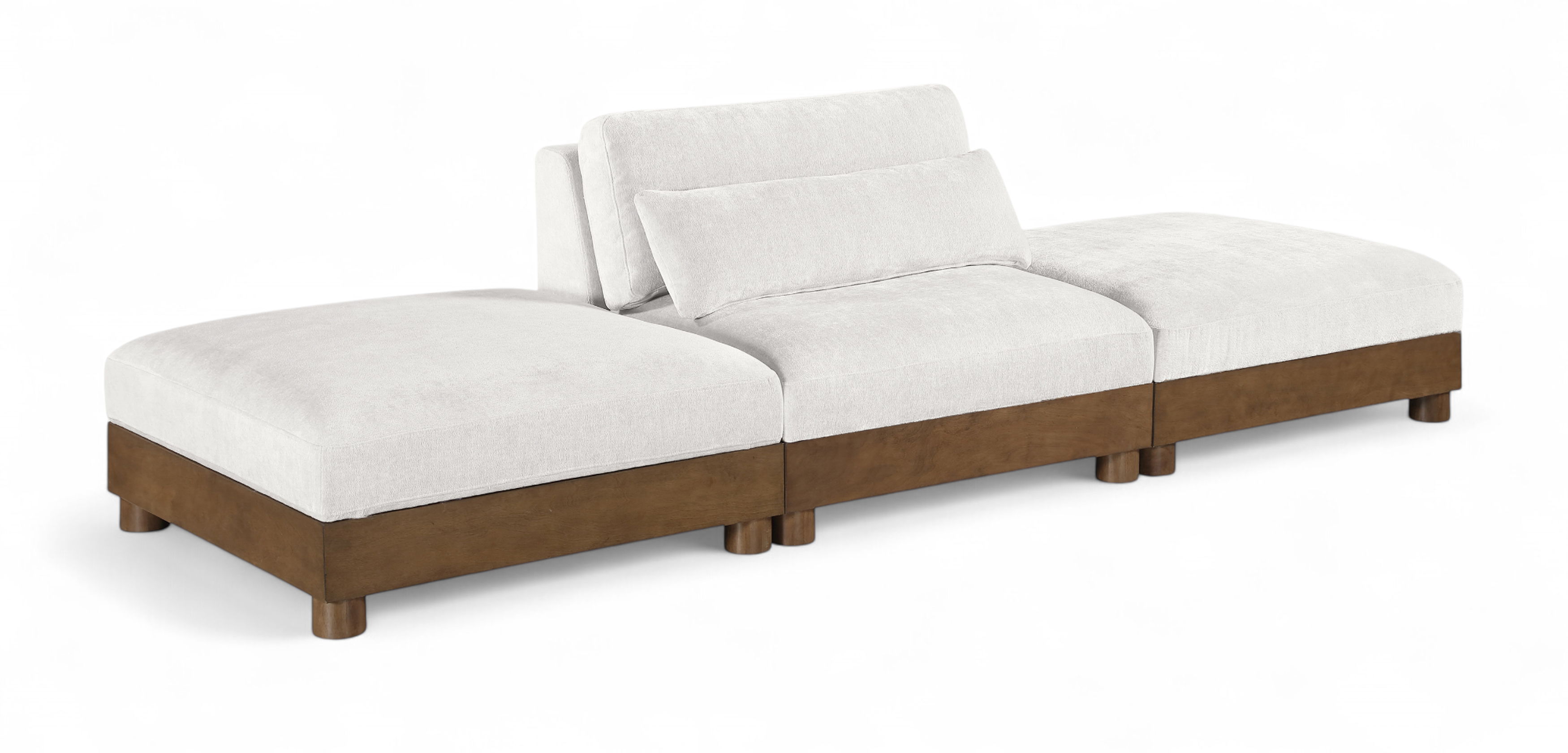 Turin - 120" Chenille Fabric Upholstered 3 Piece Modular Sofa - Cream / Brown Walnut
