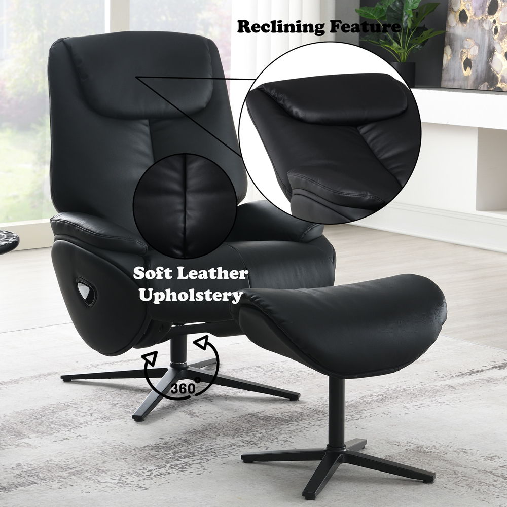 Labonita - Motion Accent Chair With Swivel & Ottoman - Black Top Grain Leather & Black, black, view 7