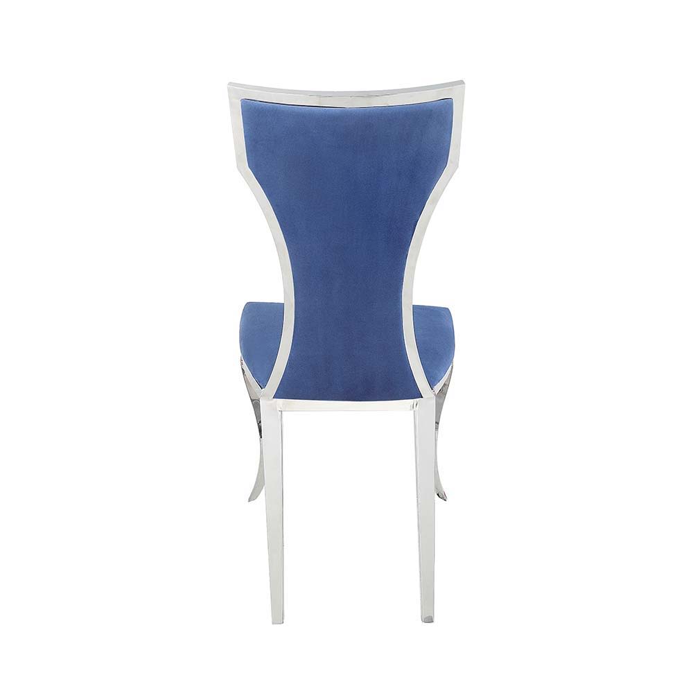 Azriel - Side Chair (Set of 2) - Blue Velvet & Mirroed Silver, blue, view 2