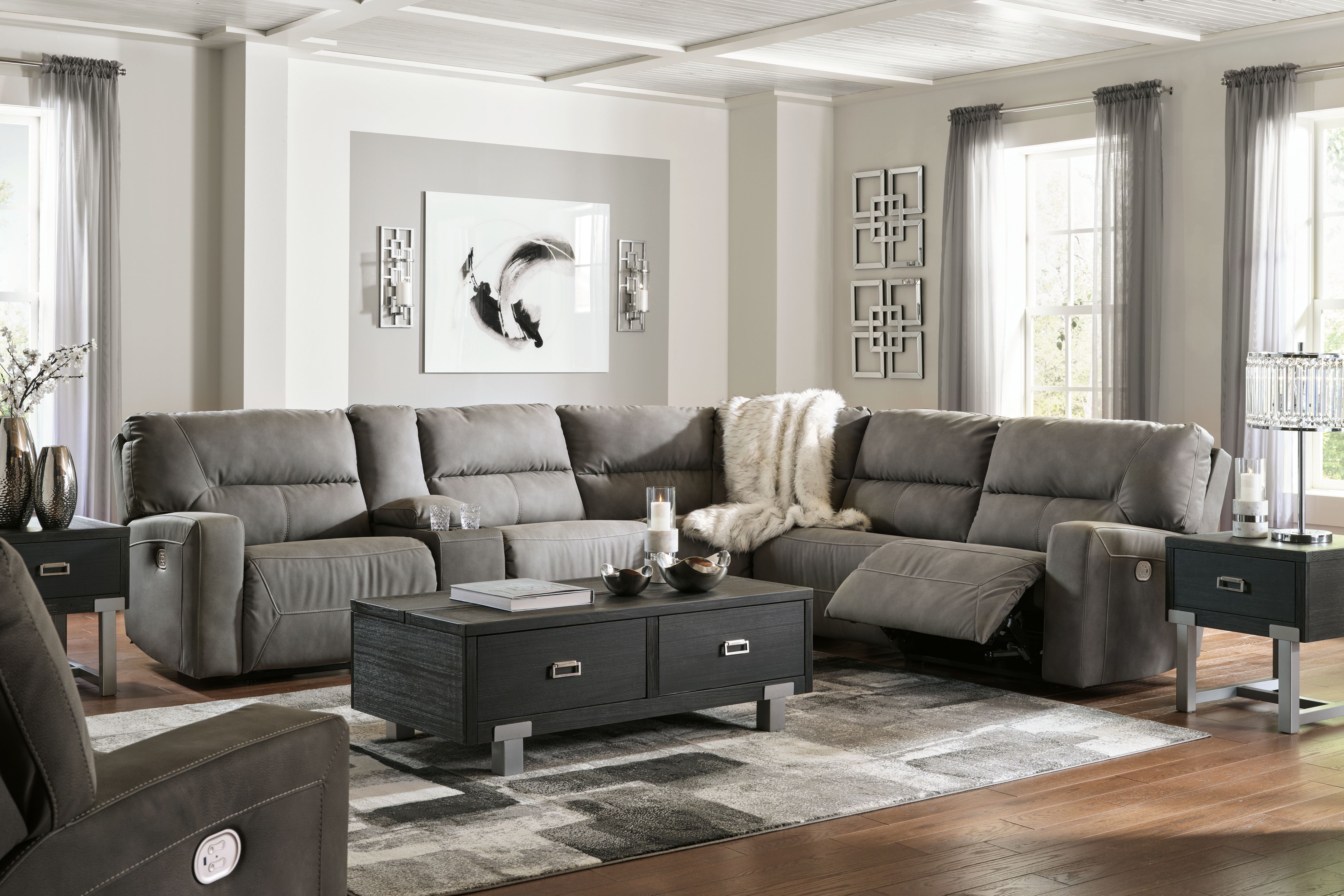 Nextgen Durapella Slate 7 Pc. Power Reclining 6 Pc Sectional With Console, Recliner New