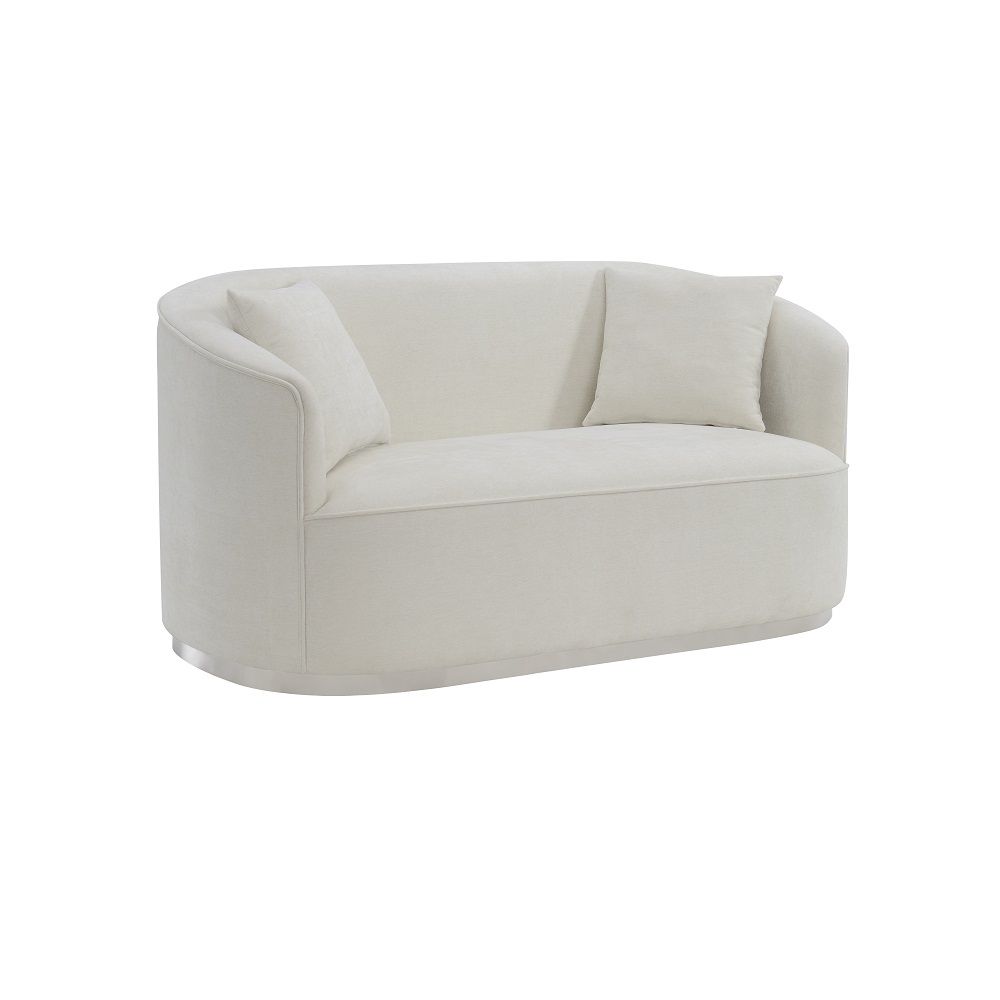 Odette - Loveseat With 2 Pillows - Beige Chenille, white, view 2