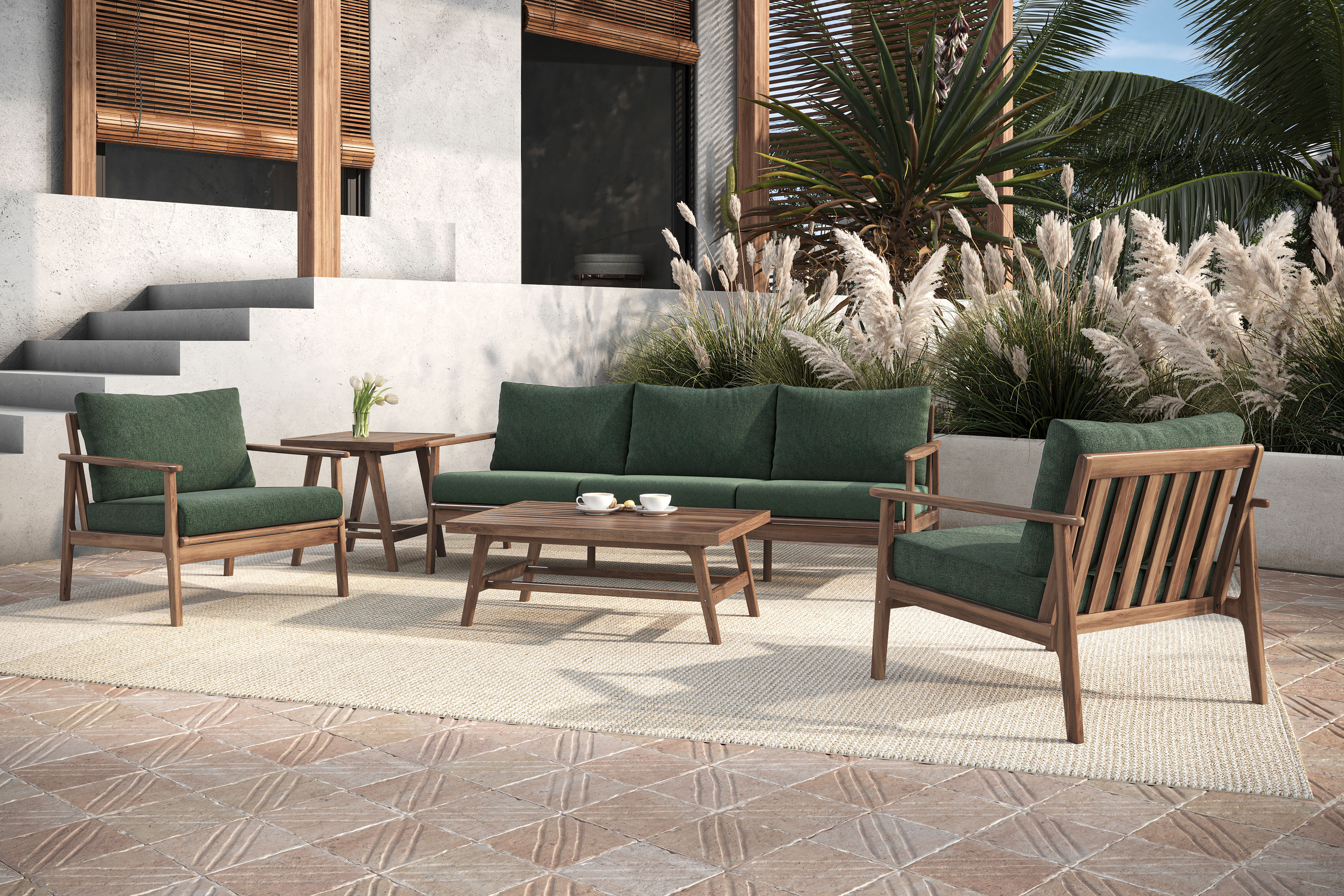 Ashton - 5 Piece Outdoor Set (Sofa & 2 Chairs & Coffee Table & End Table) - Moss