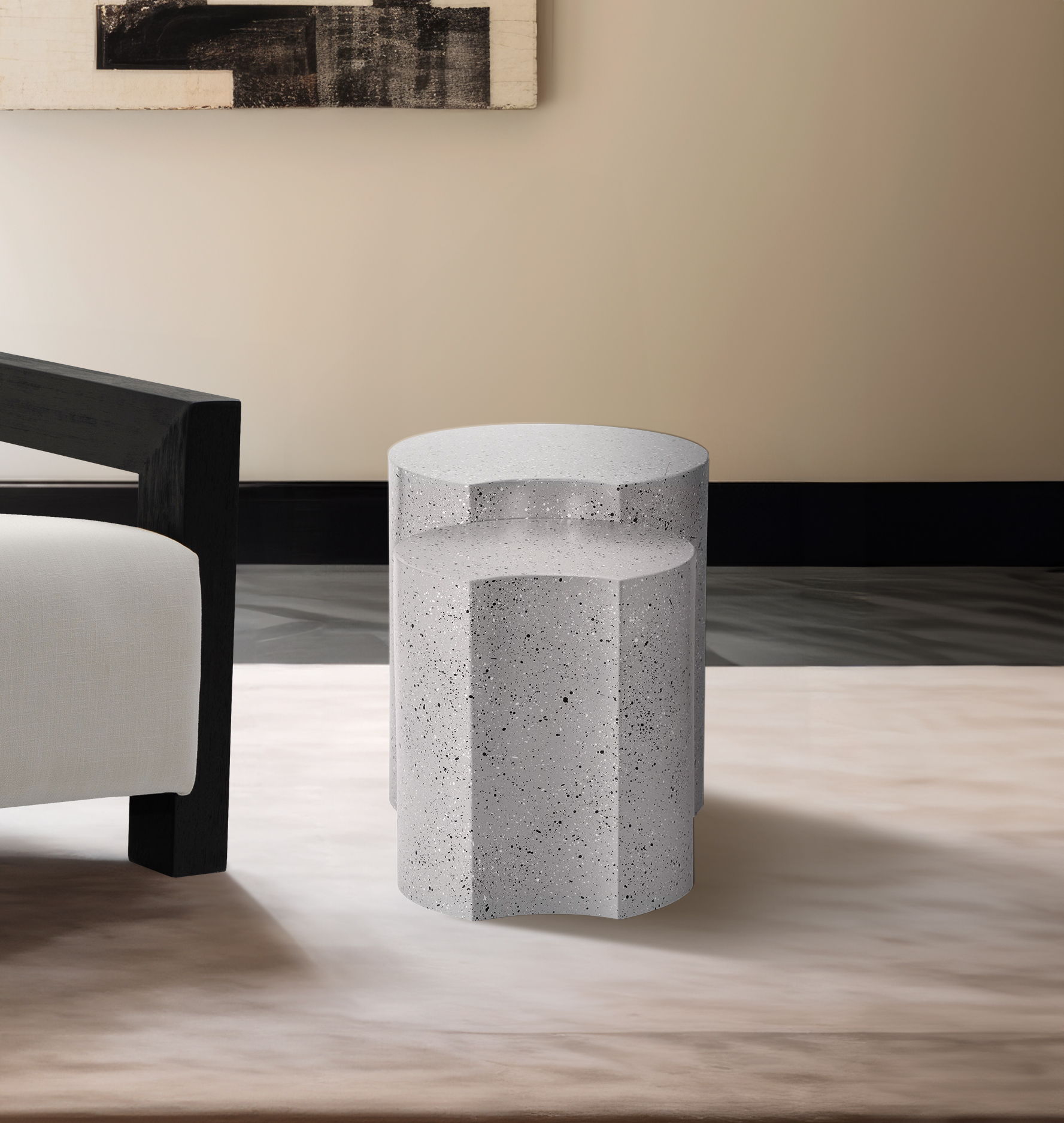 Dimple - 2 Piece Modular End Table - White Terazzo Finish