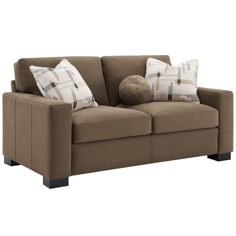 Darya - Loveseat With 3 Pillows - Brown Suede Fabric, light brown