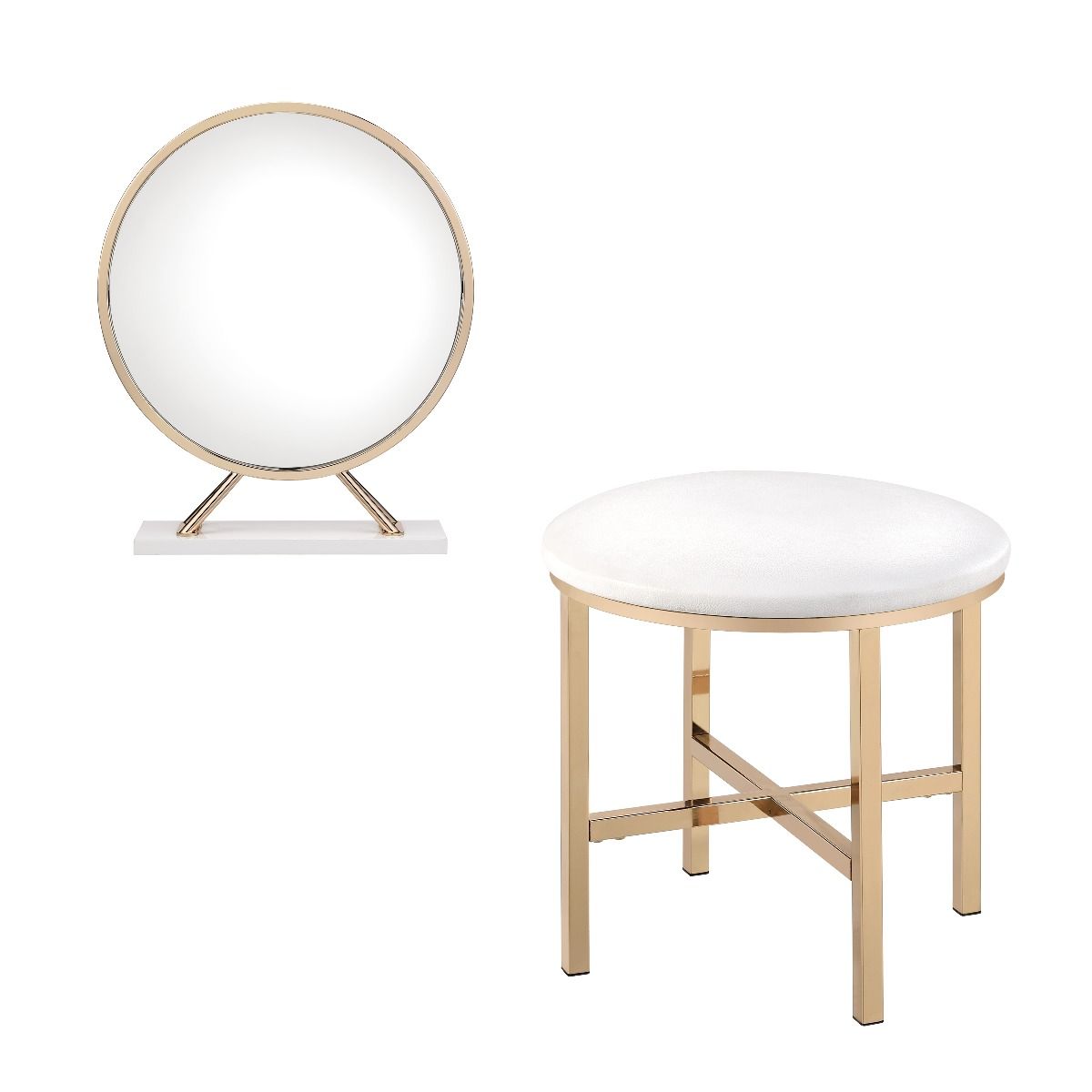 Midriaks - Mirror & Stool - Synthetic Leather , White & Gold, white