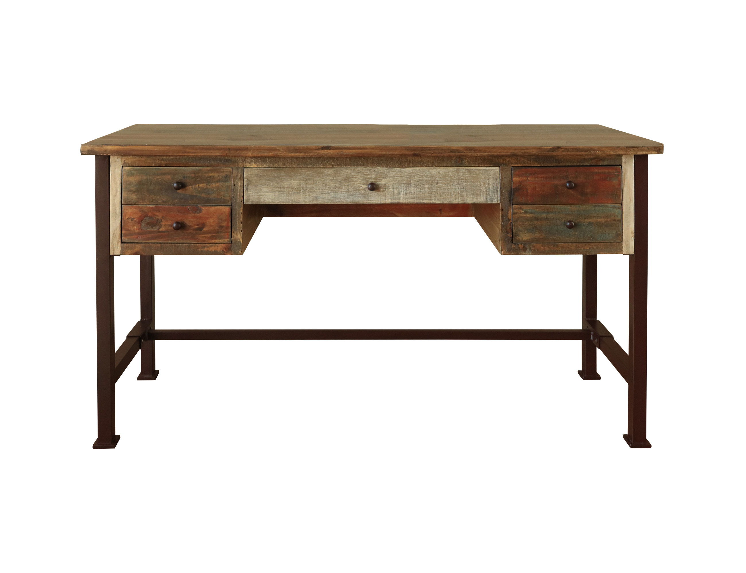 International Furniture Direct Antique - Desk With 5 Drawers - Multicolor