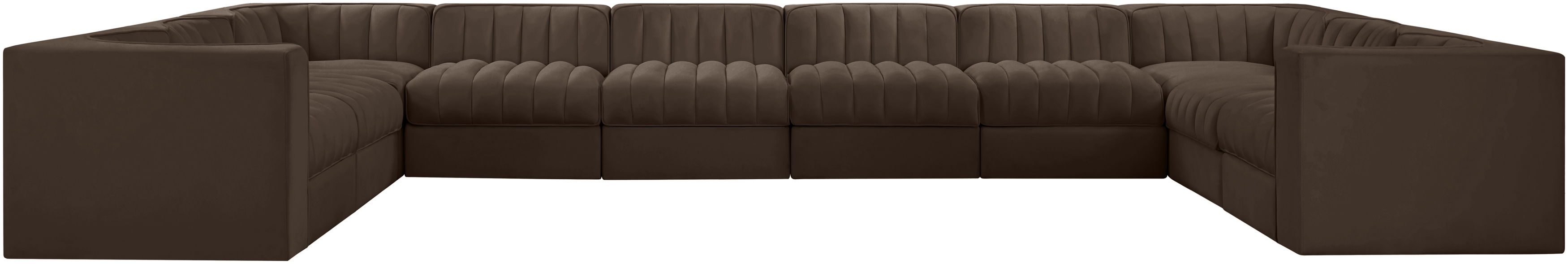 Rummi - Velvet Performance Fabric Upholstered 10 Piece Modular Sectional - Brown