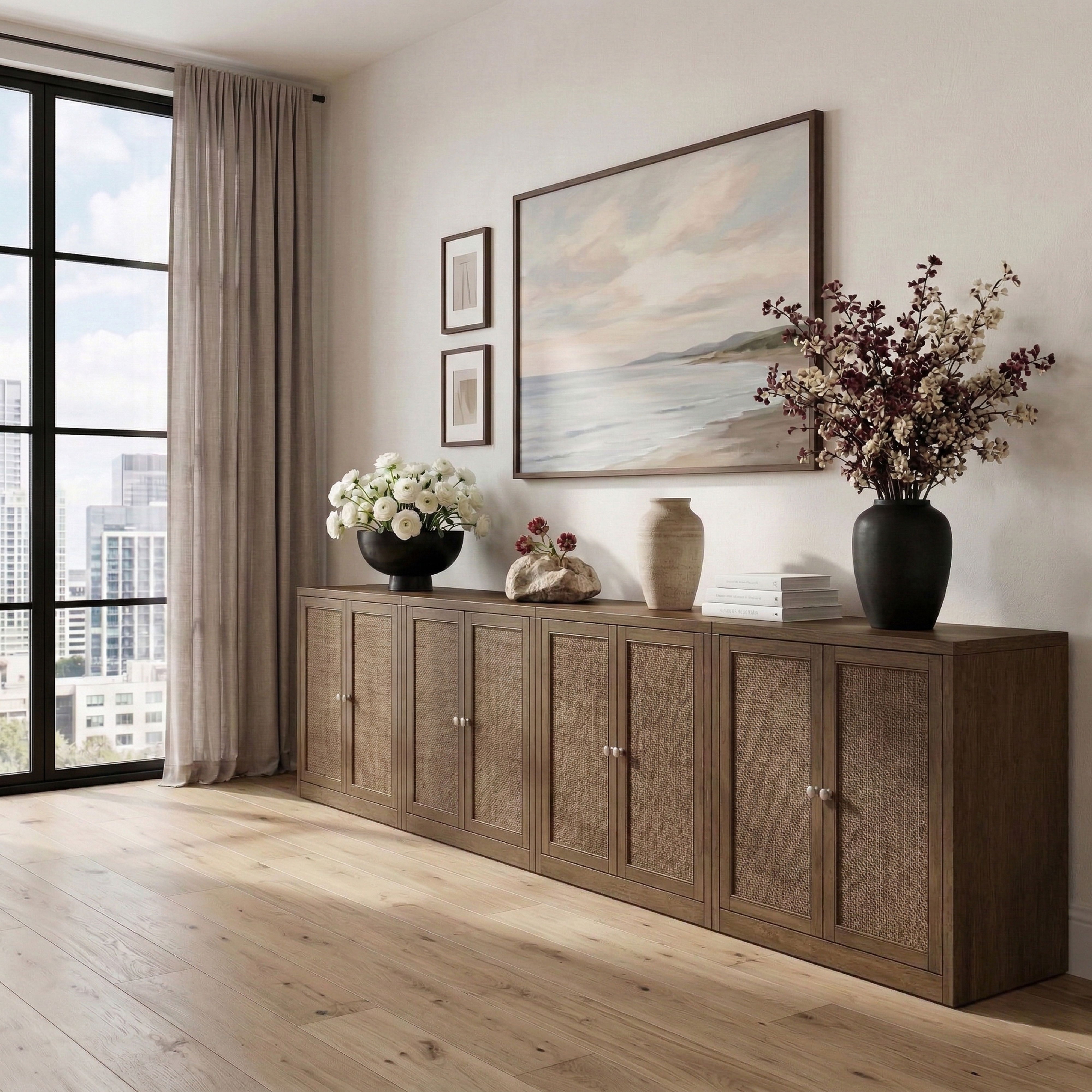 Vero - Solid Wood And Oak Veneer 4 Piece Sideboard/Buffet - Brown