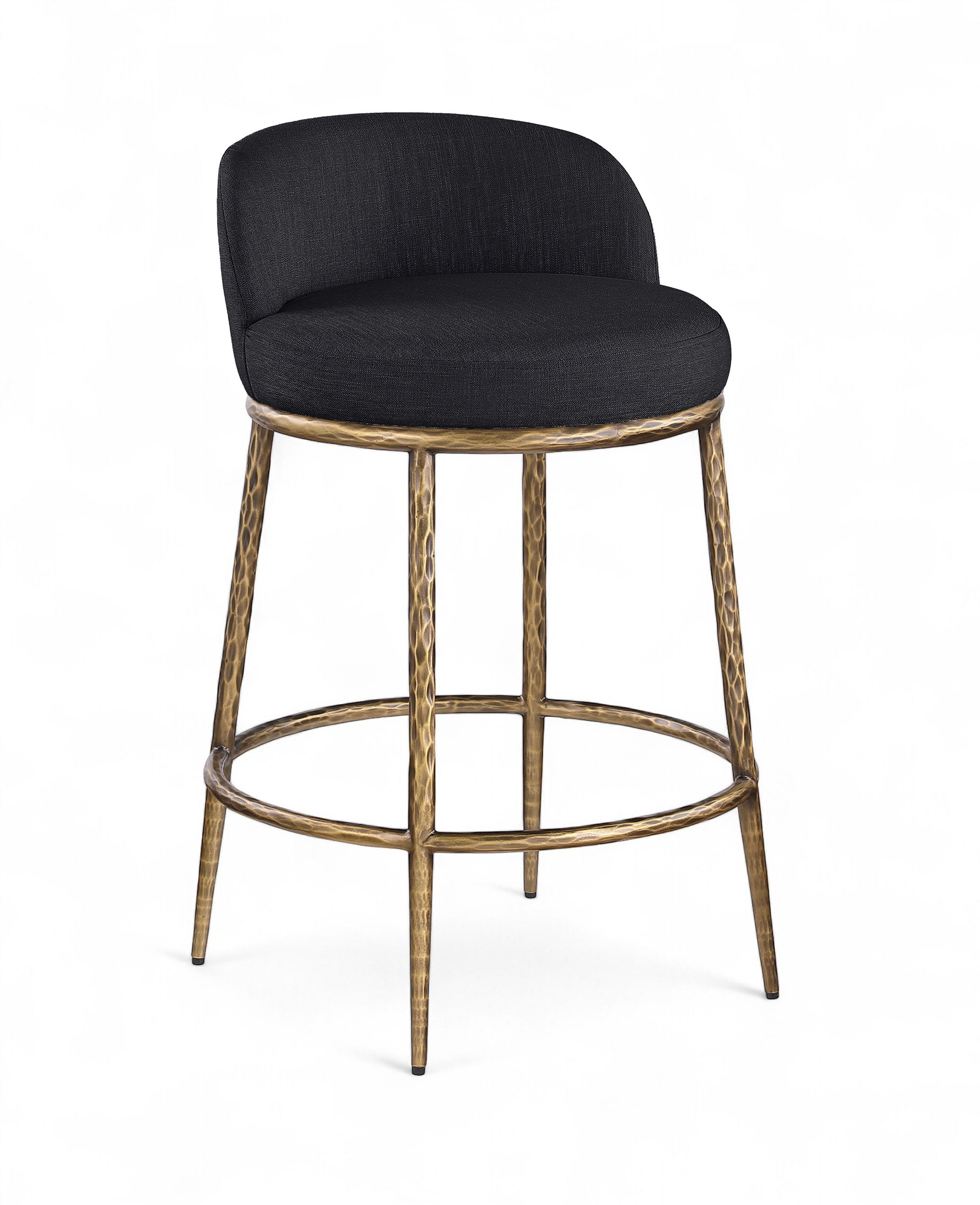Ferro - Linen Textured Performance Fabric Upholstered Counter Stool - Black / Brushed Gold