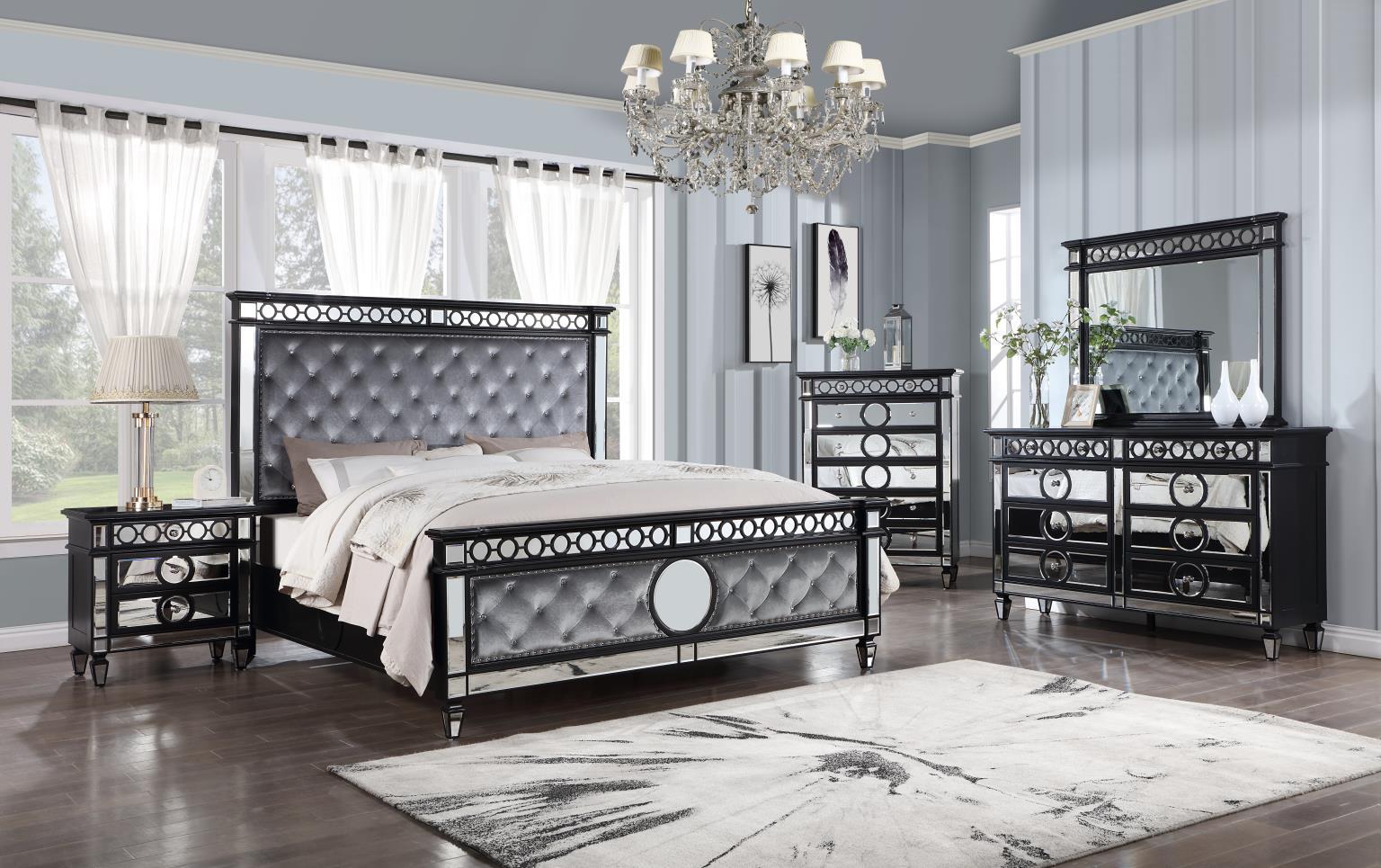 B034 - 3 Piece Bedroom Set (Queen Bed, Dresser, Mirror) - Black