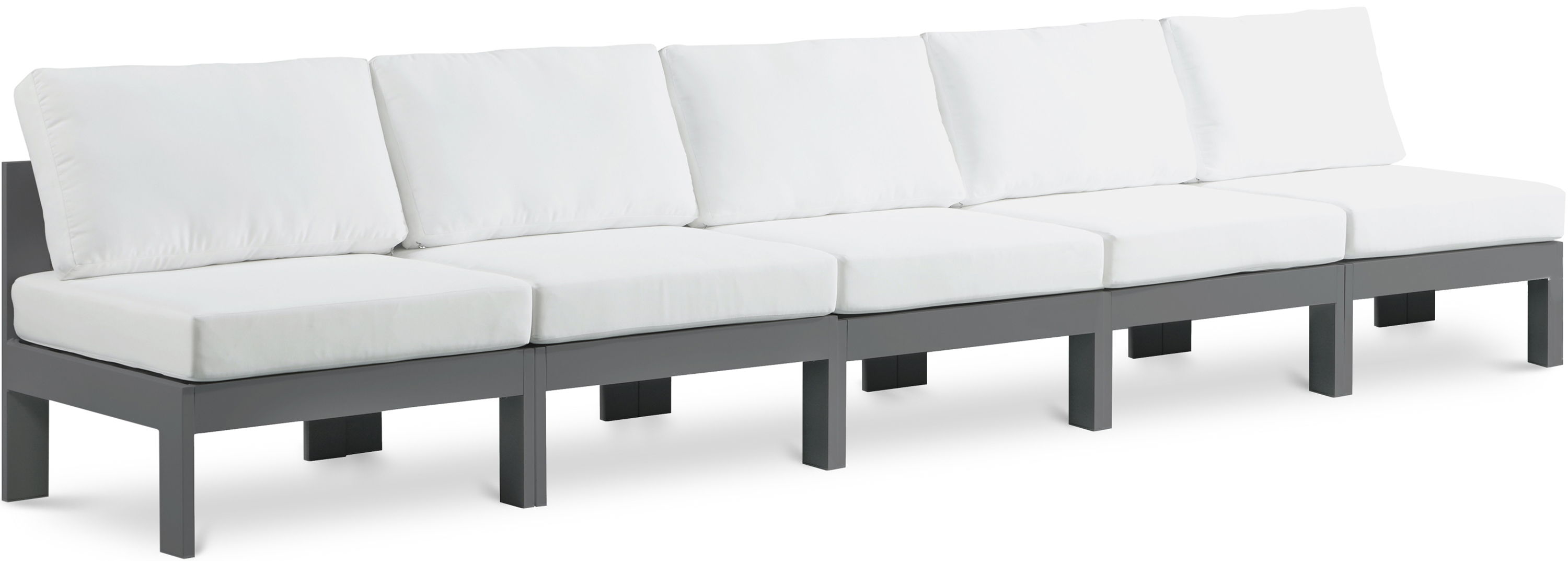 Nizuc - Outdoor Patio 5 Seat Modular Armless Sofa With Gray Frame - White