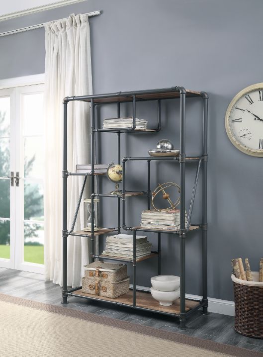 Brantley - Bookshelf - Antique Oak & Sandy Gray, dark gray