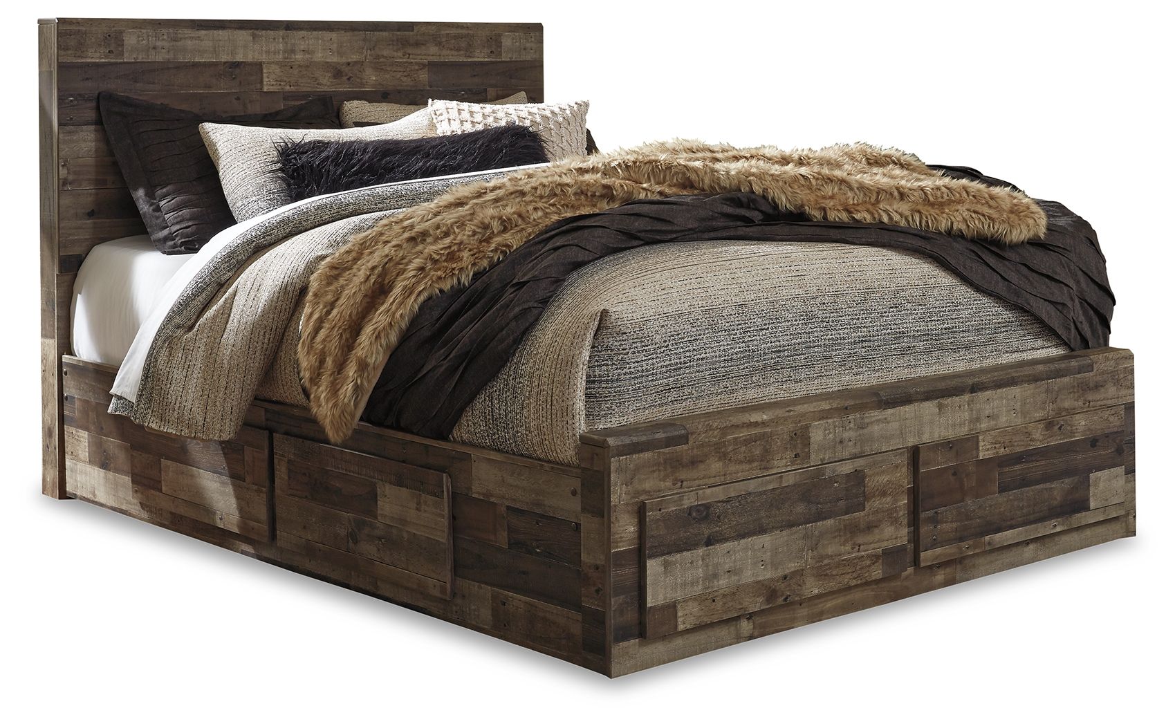 Ashley Furniture Derekson - Queen Panel Bed With 4 Storage Drawers - 8 Pc. - Dresser, Mirror, Chest, Queen Bed - Multi Gray - Image 5