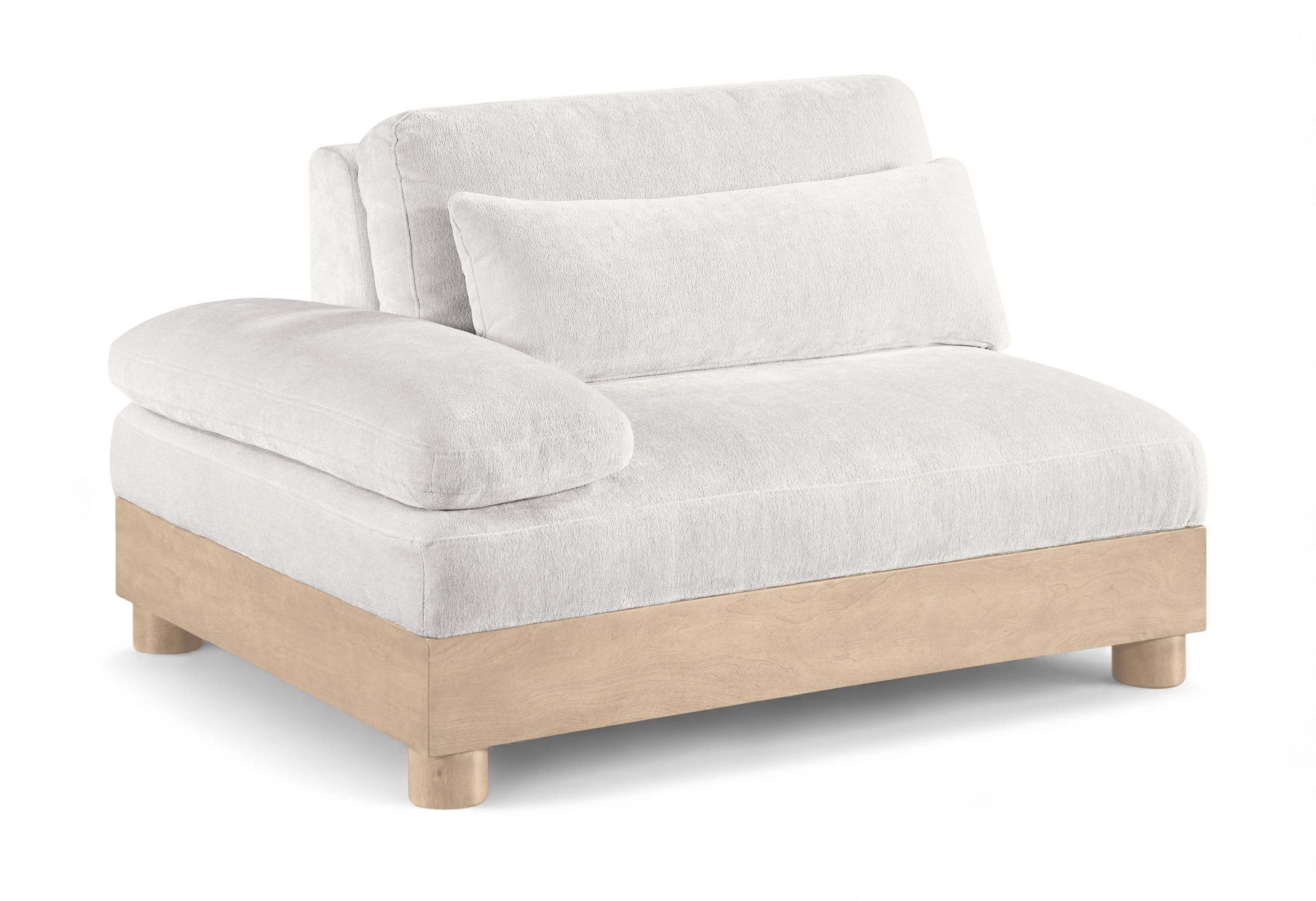 Turin - Chenille Fabric Upholstered Modular Left Arm Chair - Cream / Natural Oak
