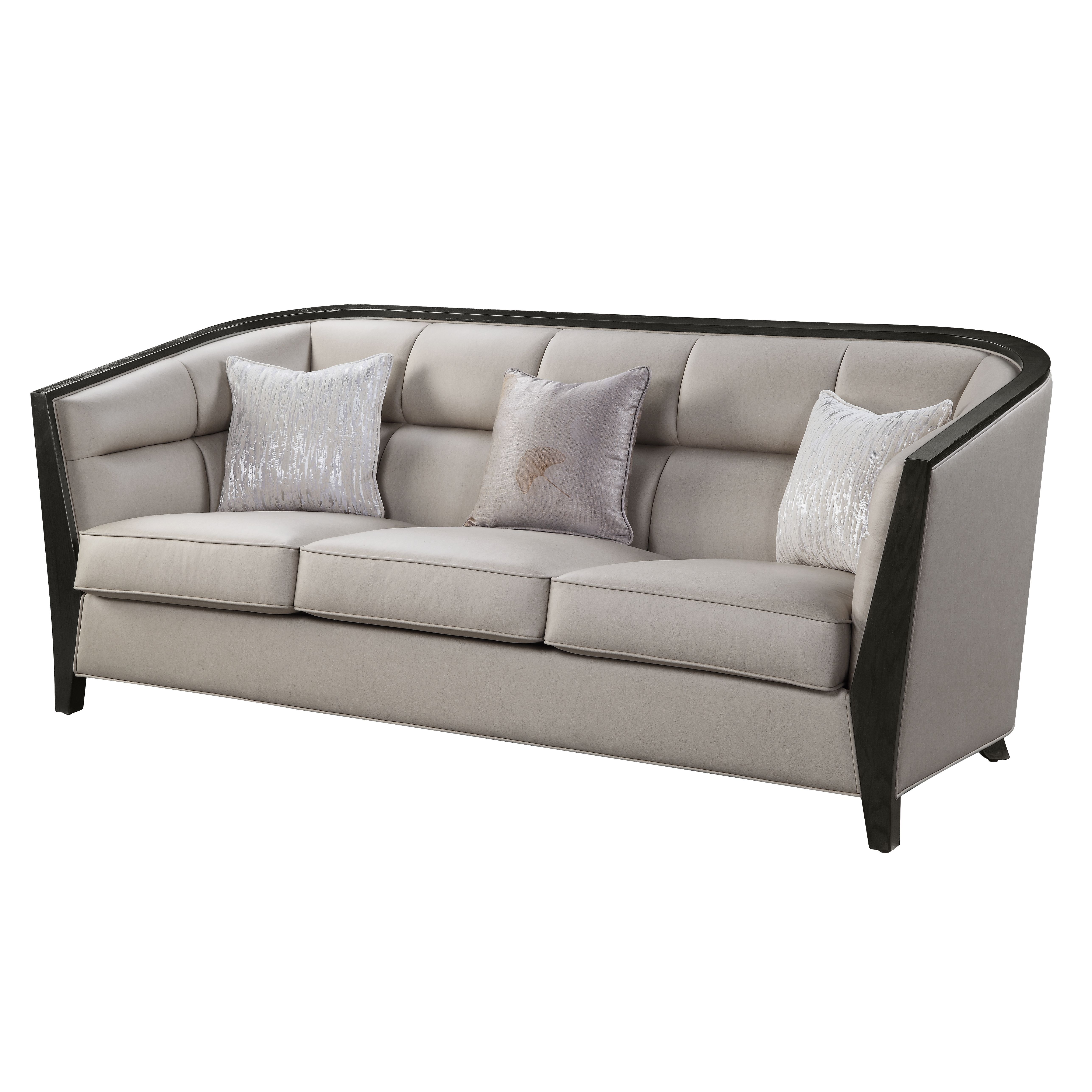 Zemocryss - Sofa With 3 Pillows - Beige Fabric, beige