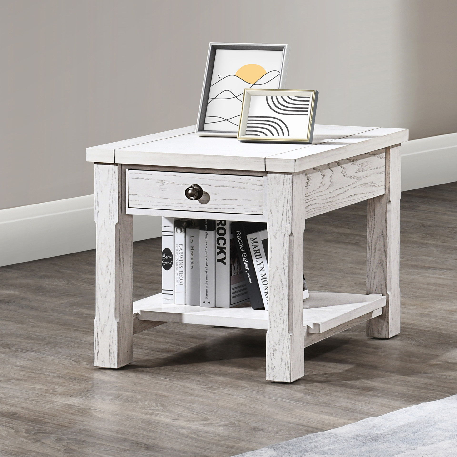 Dorsey - 1 Drawer End Table -White, white, view 5