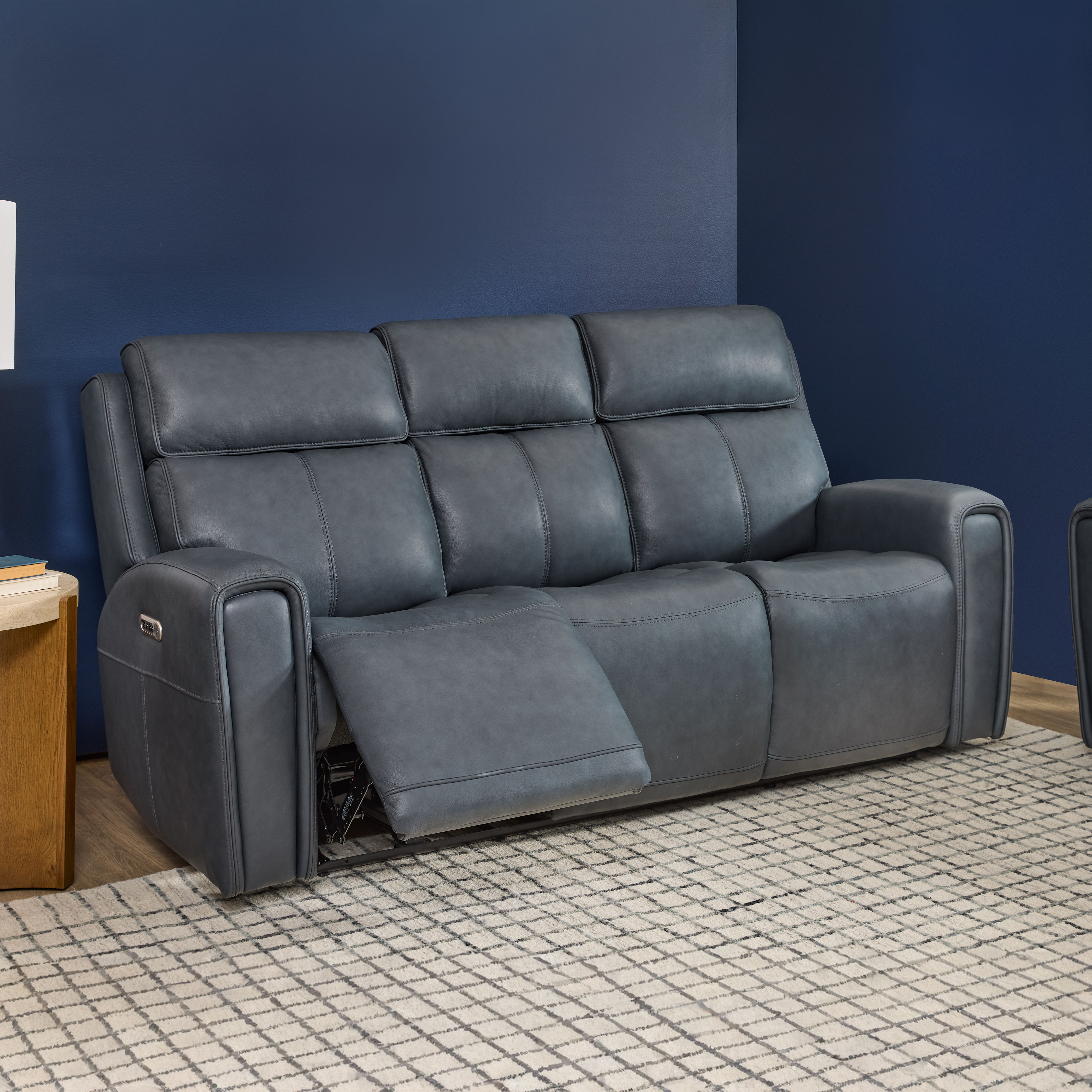 Warren - Power Reclining Sofa With Console, Power Headrest & Lumbar - Black, black, view 7