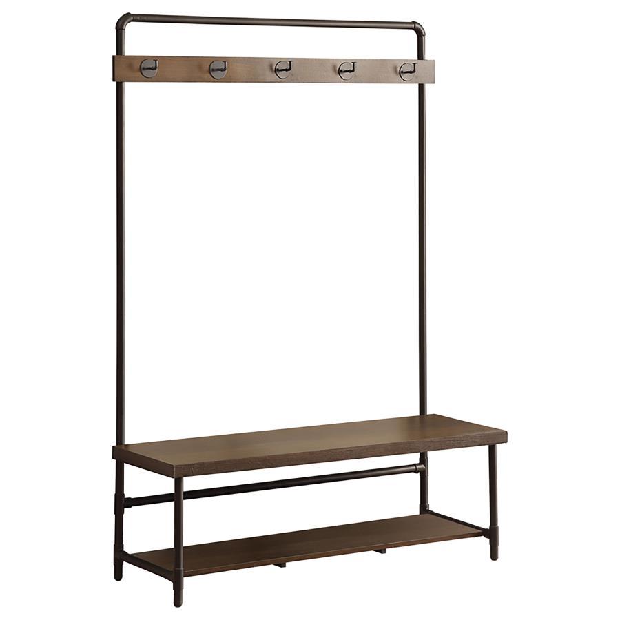 Alise - 5 Hook Coat Rack Hall Tree With Shoe Bench - Chestnut Image