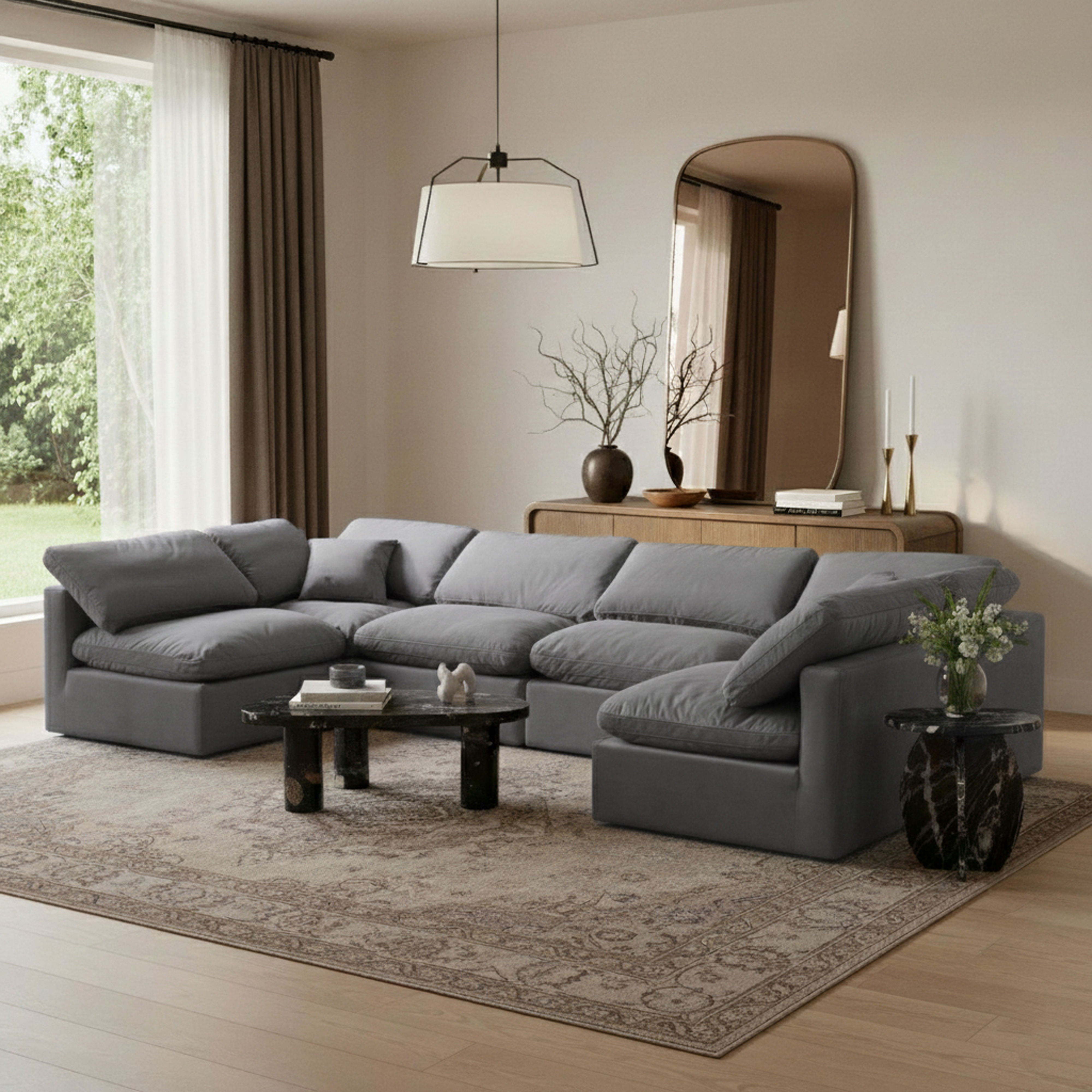 Indulge - Velvet 6 Piece Modular U-Shaped Sectional - Gray