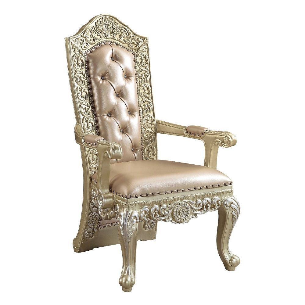 Vatican - Arm Chair (Set of 2) - Synthetic Leather & Champagne Silver, beige
