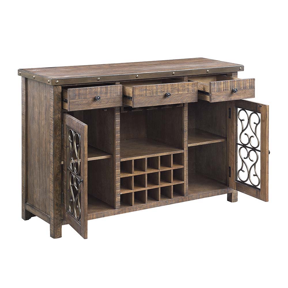 Raphaela - Server With Cup Holder & Wine Rack - Weathered Cherry, dark brown, view 2