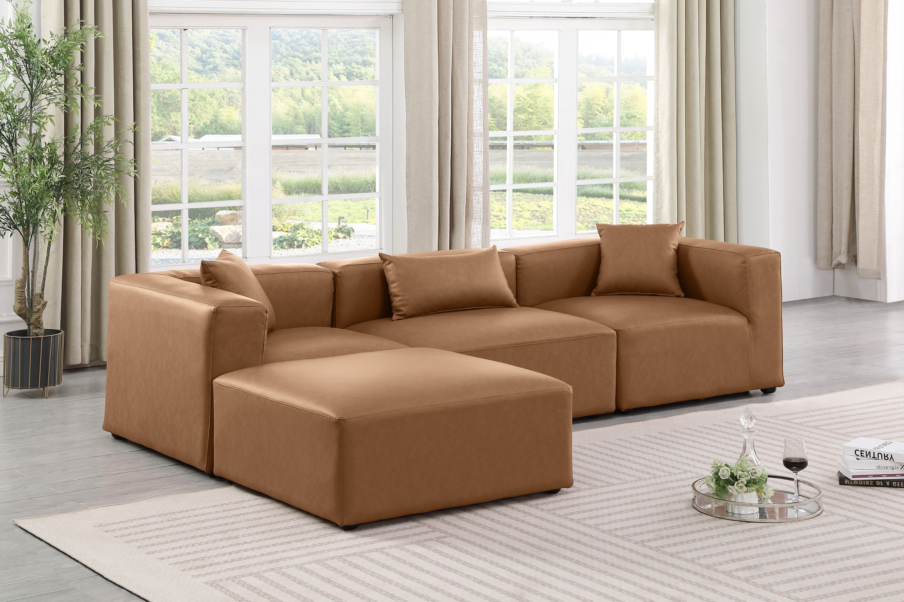 Cube - 4 Piece Modular Sectional With Chaise - Brown