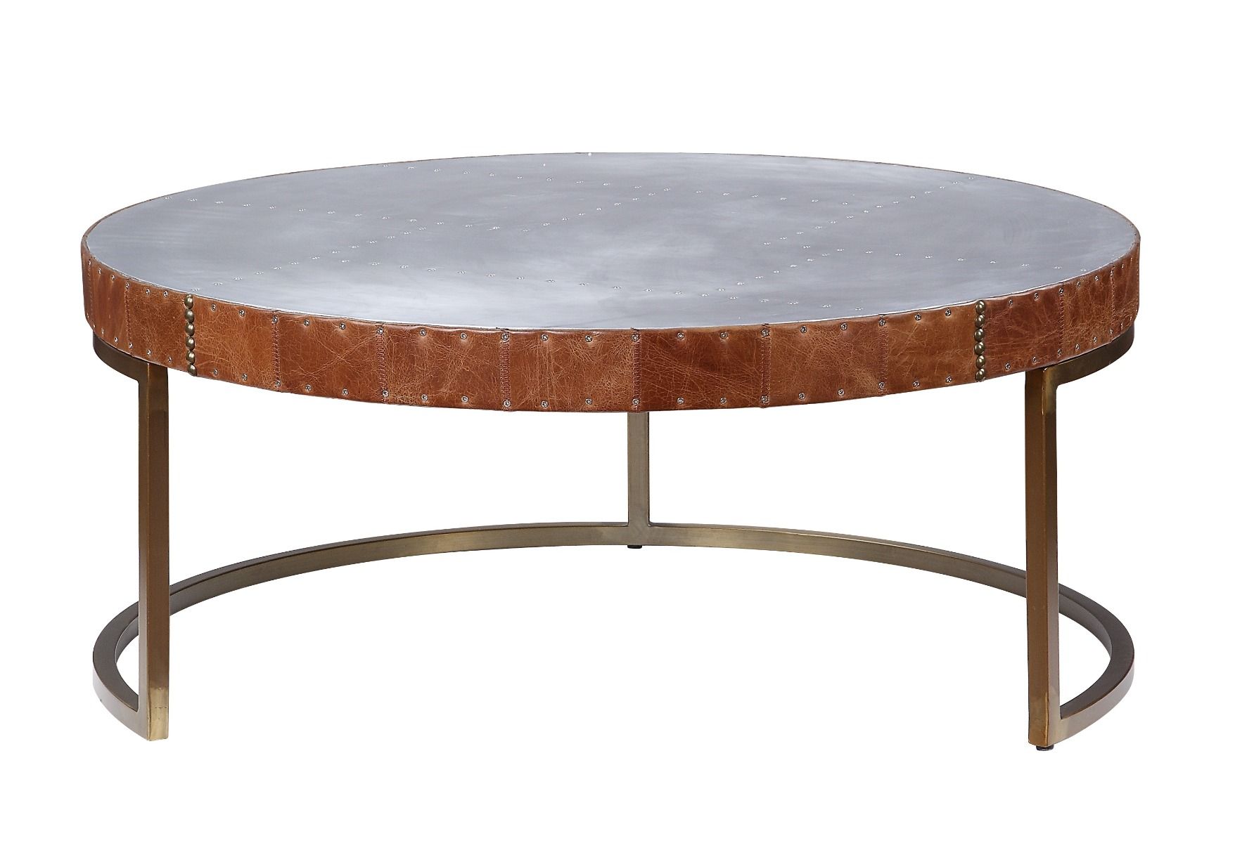 Tamas - 16" Coffee Table - Aluminum & Cocoa Top Grain Leather, dark brown, view 3