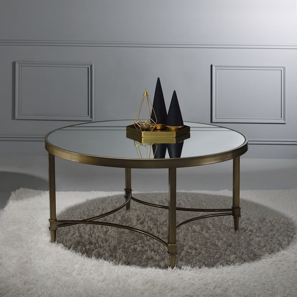 Aditya - Coffee Table - Mirrored & Antique Brass, gold