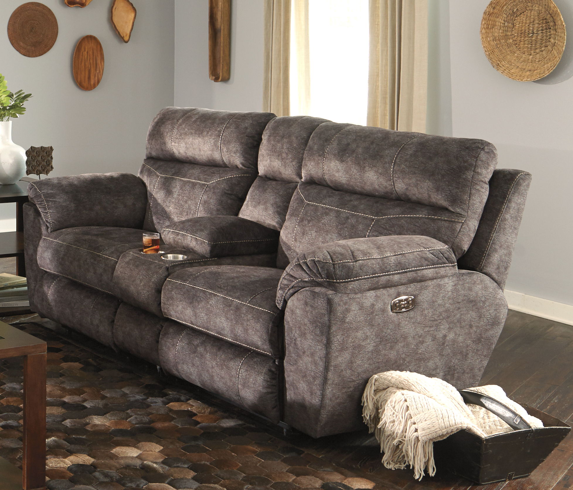 Catnapper Sedona - Power Lay Flat Reclining Console Loveseat With Power Adjustable Headrest and Lumbar - Smoke