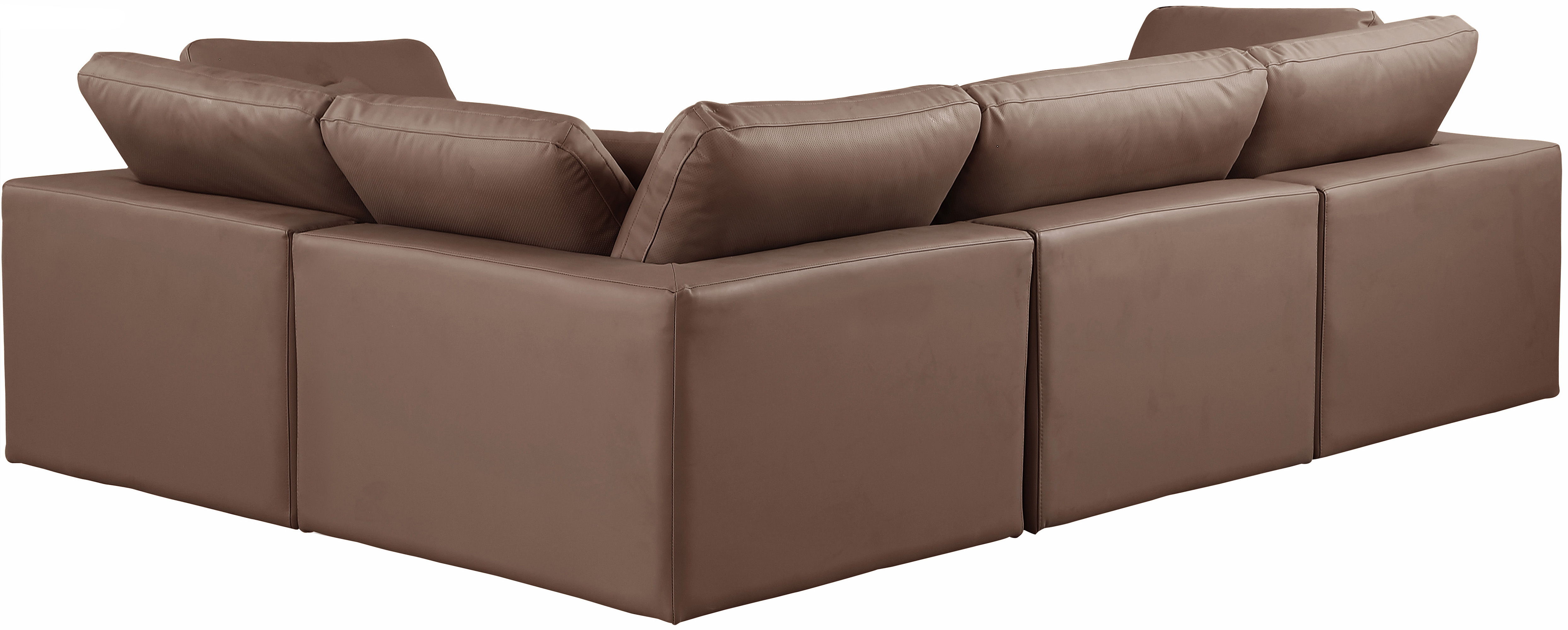 Comfy - 4 Piece Faux Leather Modular Sectional - Brown