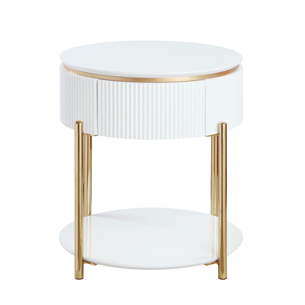 Daveigh - End Table - White High Gloss & Gold, white, view 7