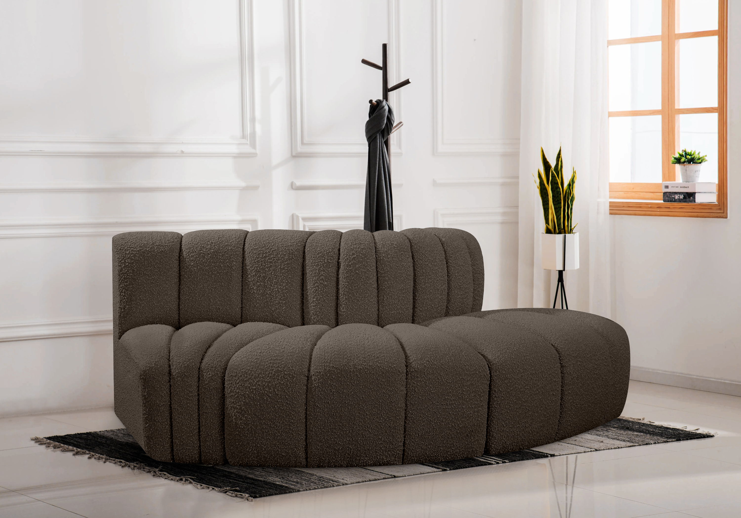 Arc - Boucle Fabric 3 Piece Modular Sofa - Brown
