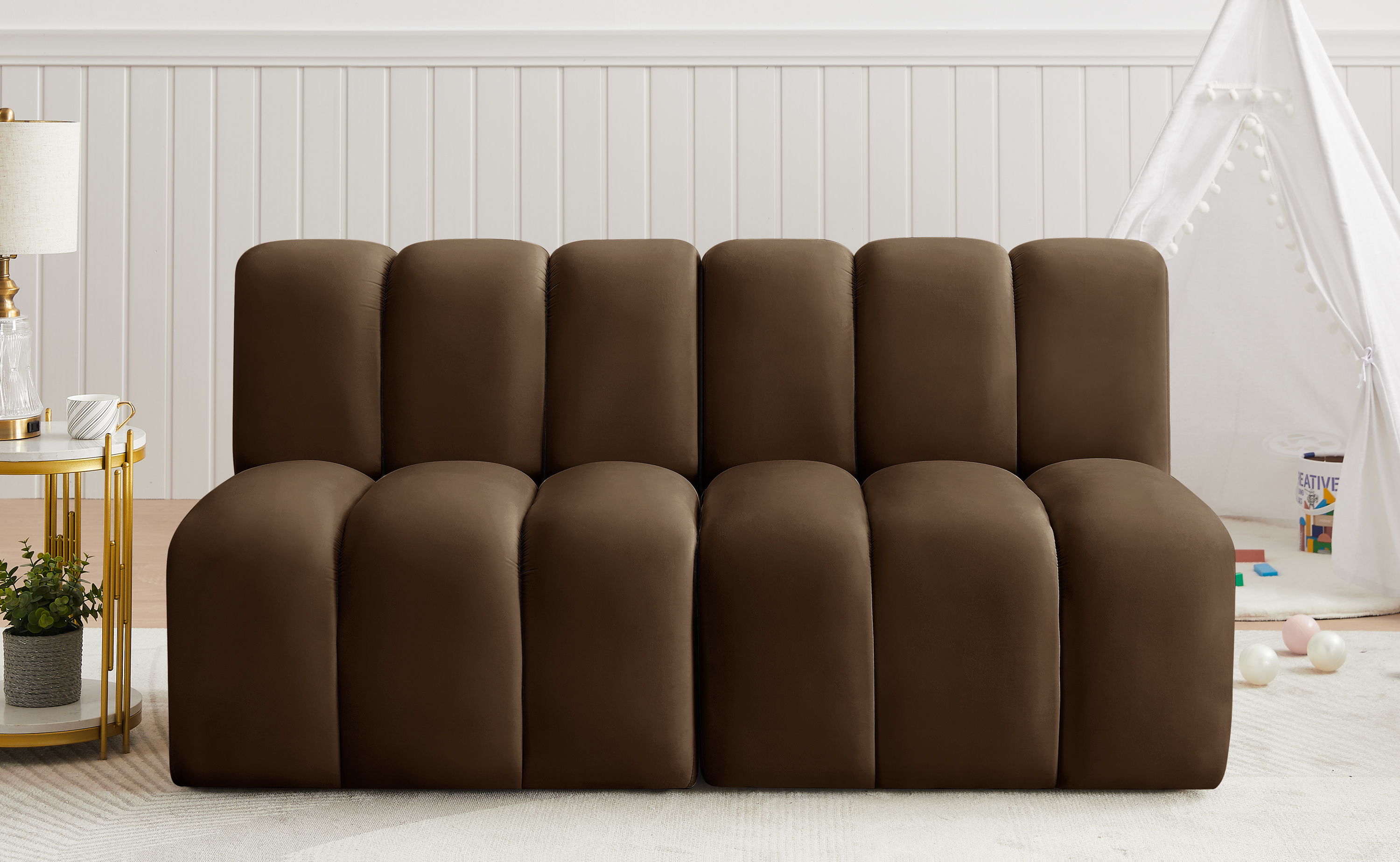 Arc - Velvet 2 Pieces Modular Sofa - Dark Brown