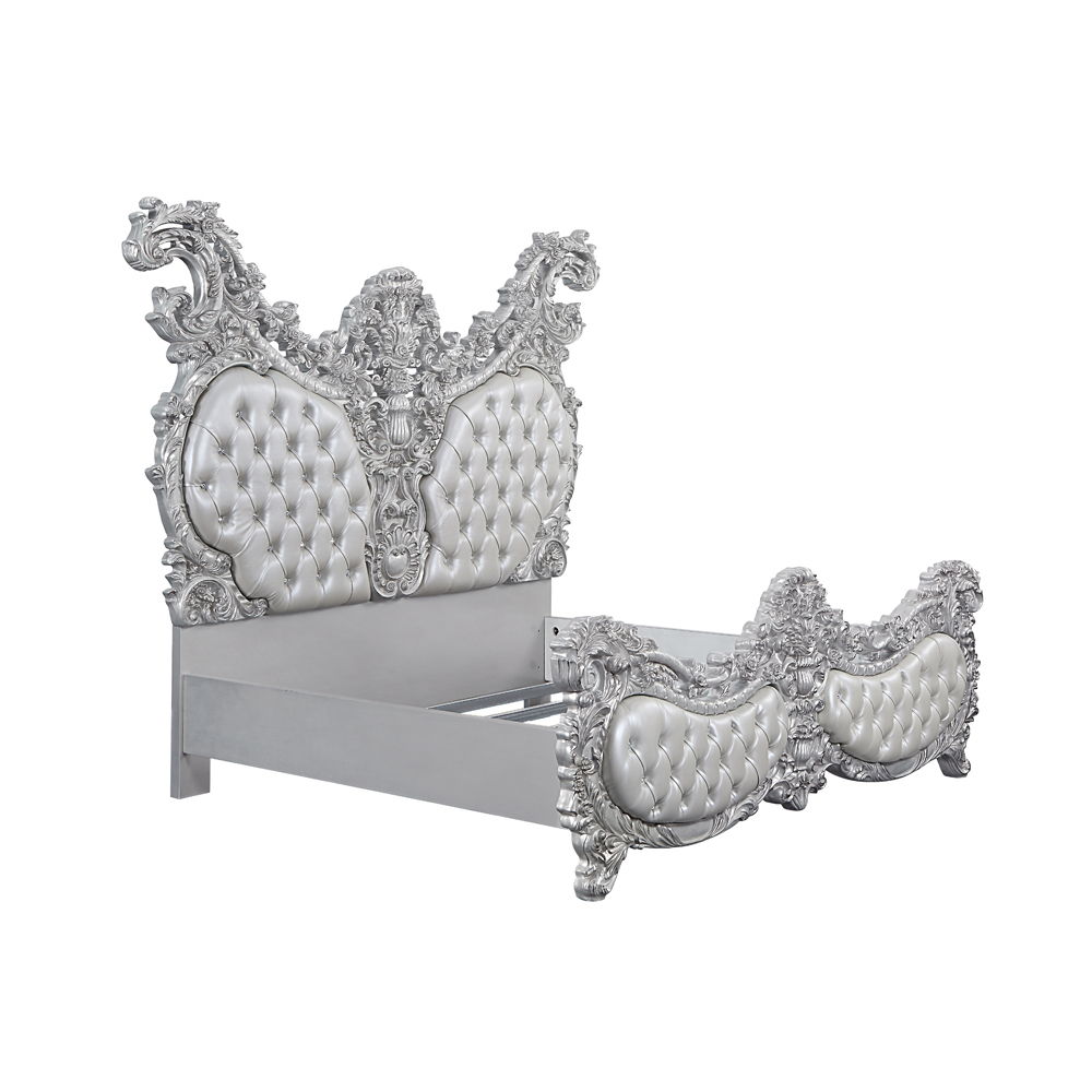 Valkyrie - Eastern King Bed - Synthetic Leather & Antique Platinum, silver, view 2