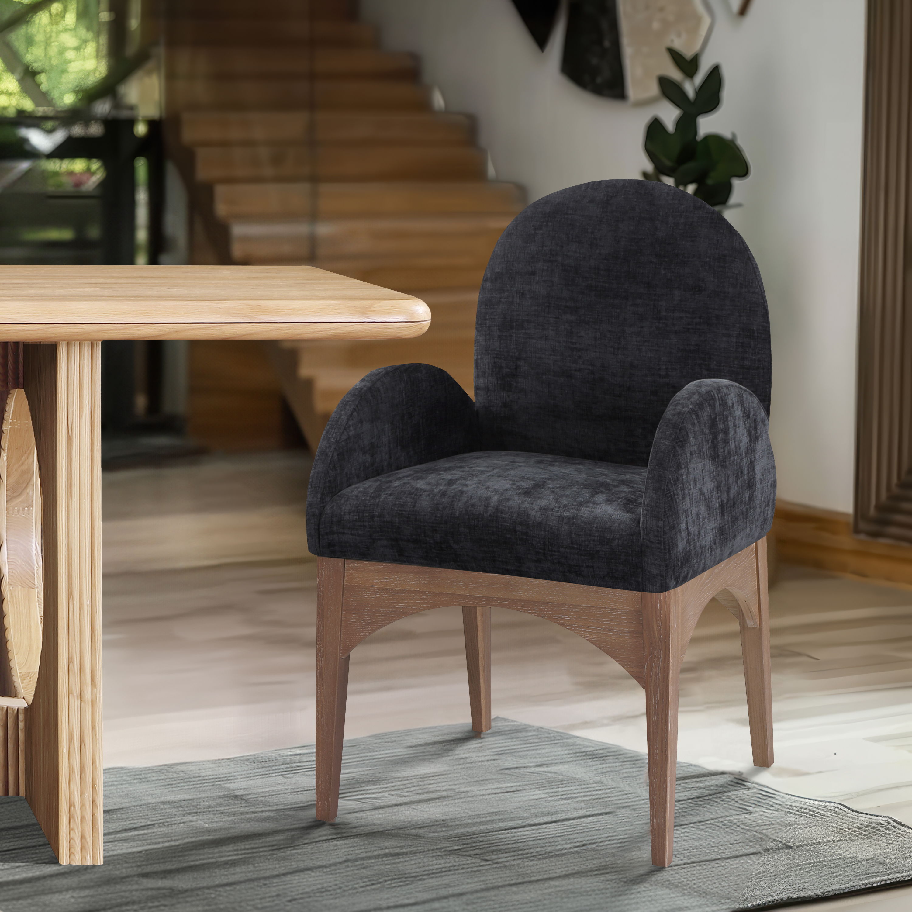 Waldorf - Chenille Dining Arm Chair With Natural Legs - Black