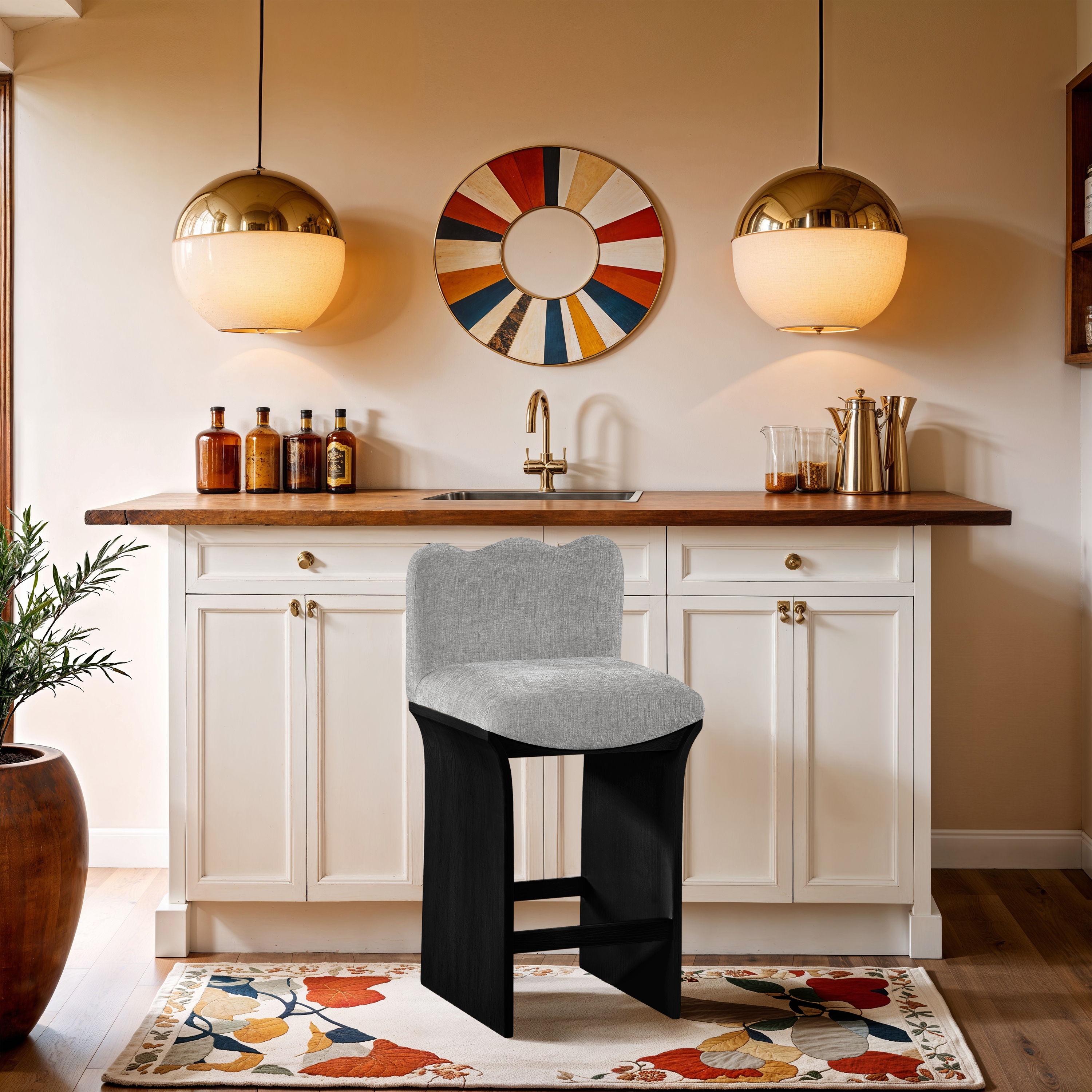 Shaw - Chenille Fabric Upholstered Counter Stool - Gray